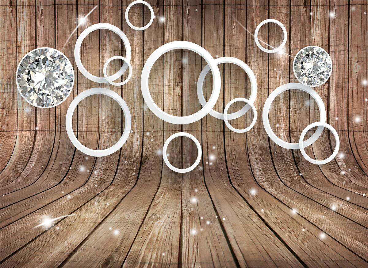 Papier peint texture du bois et cercles blancs