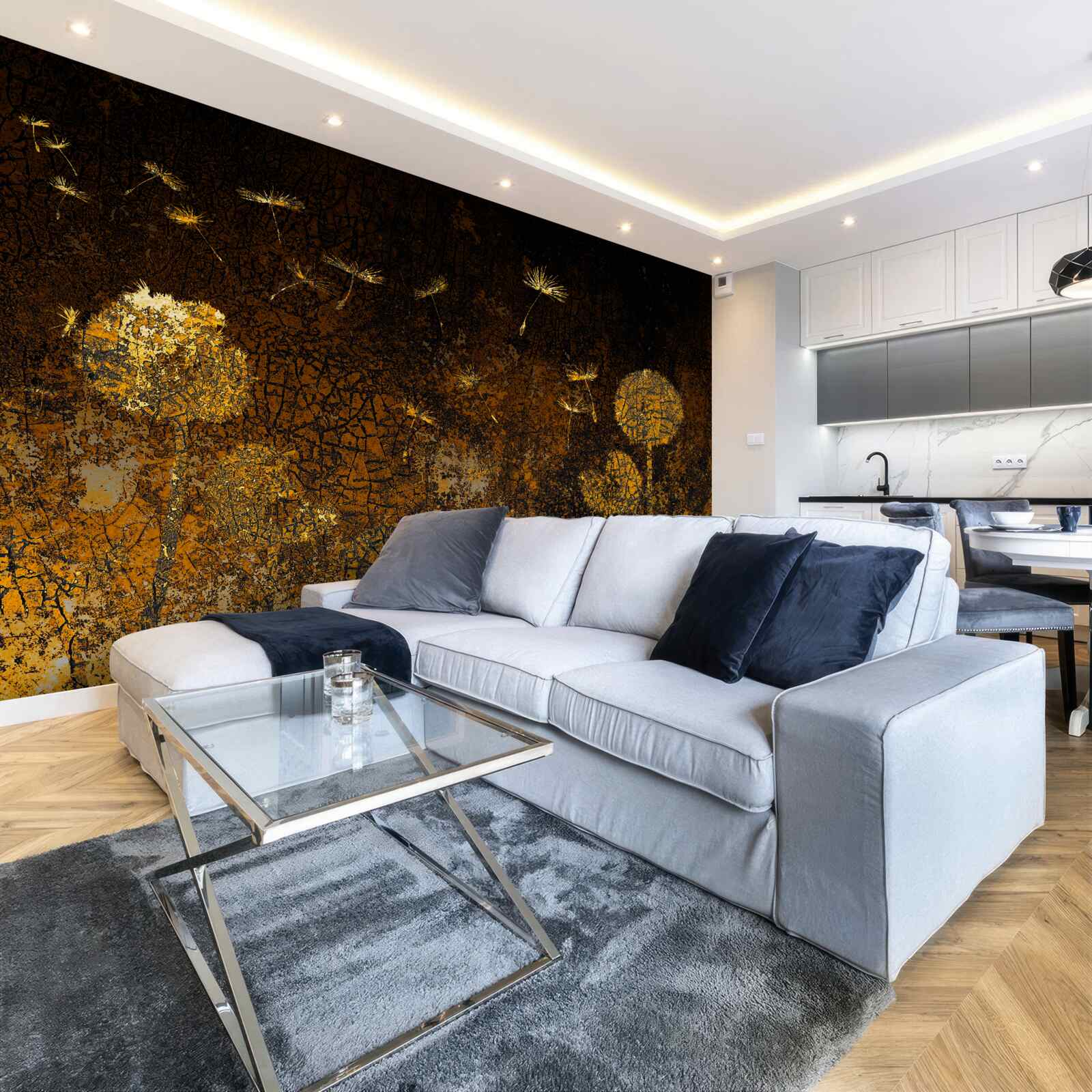 Papier peint la nuit, le vent fait osciller les pissenlits