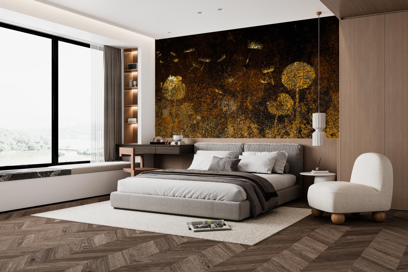 Papier peint la nuit, le vent fait osciller les pissenlits