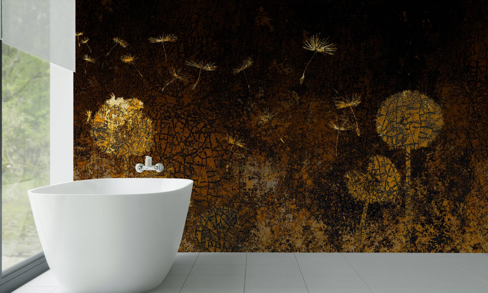 Papier peint la nuit, le vent fait osciller les pissenlits