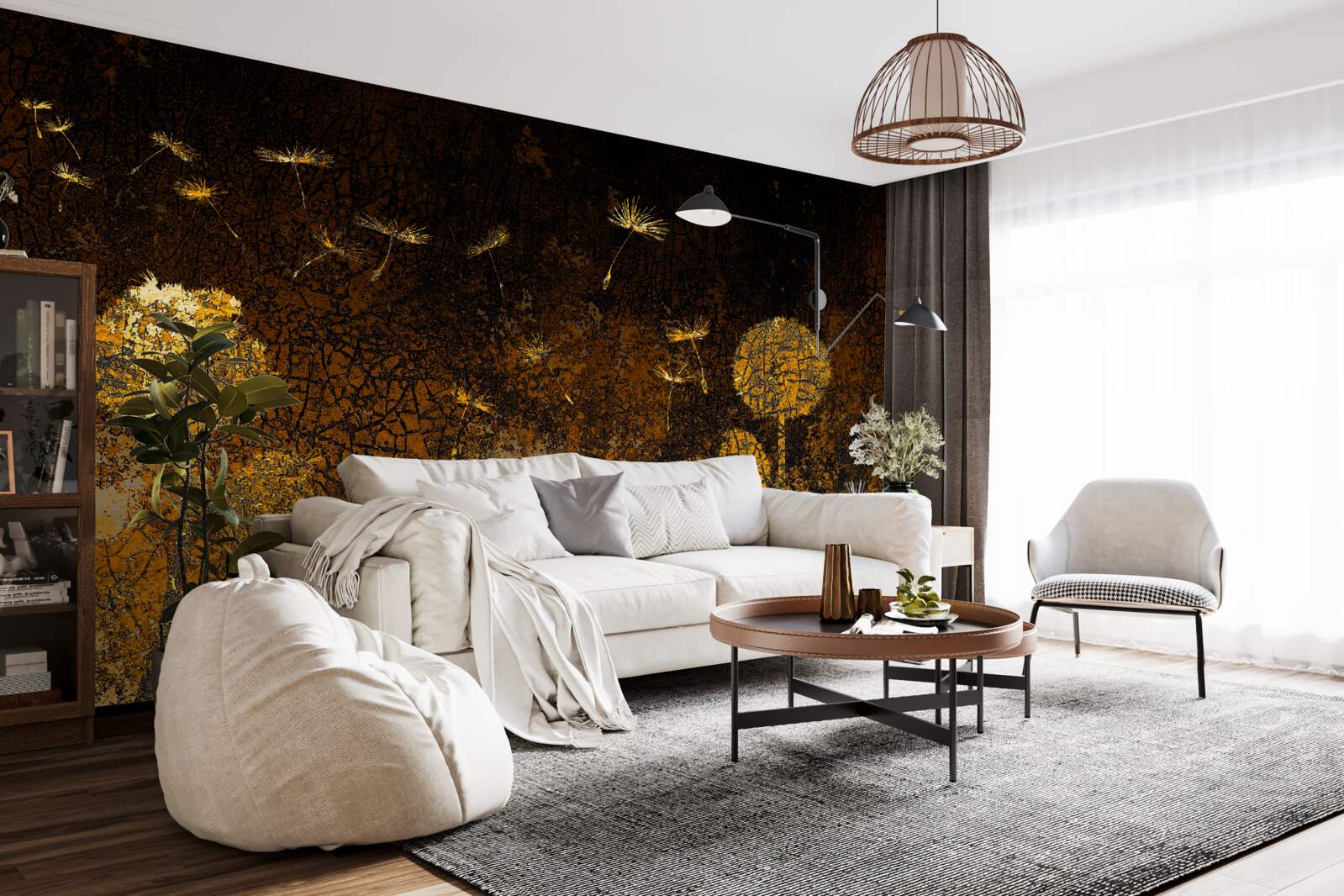 Papier peint la nuit, le vent fait osciller les pissenlits