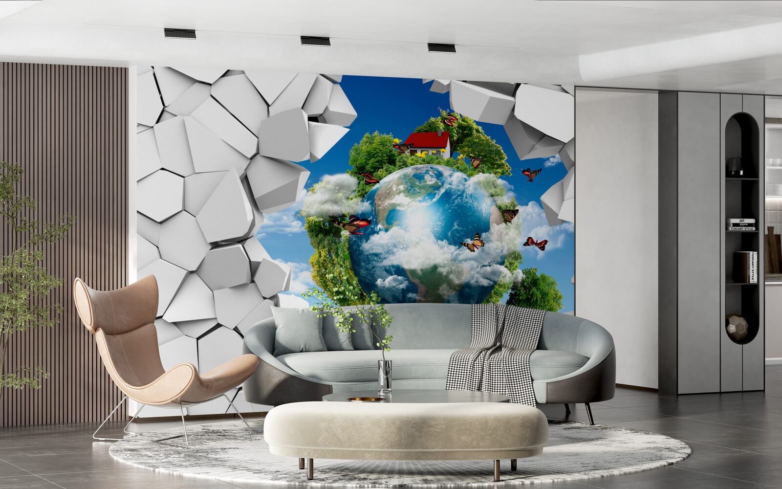 Papier peint Un mur de pierre et une planète couverte de verdure