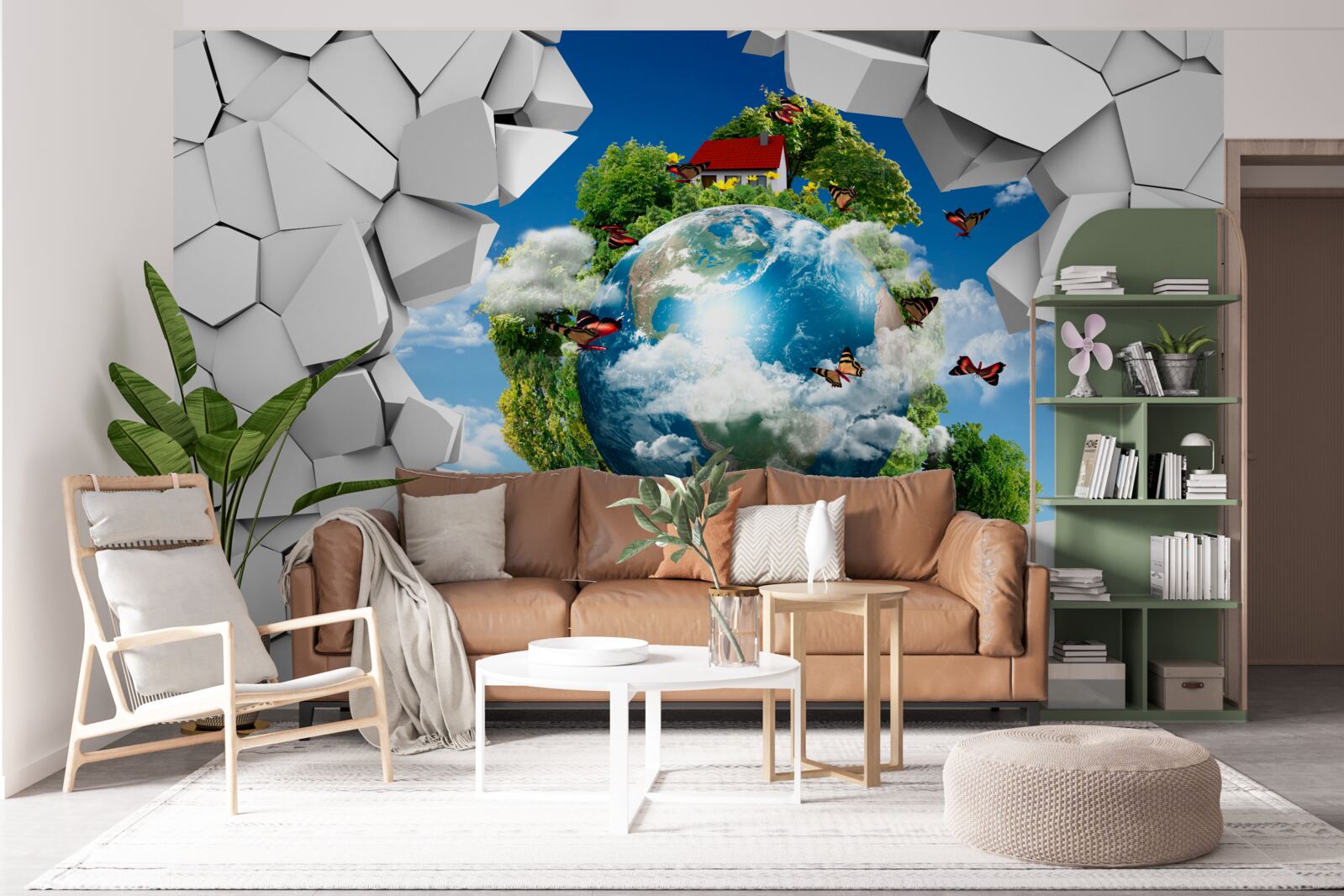 Papier peint Un mur de pierre et une planète couverte de verdure