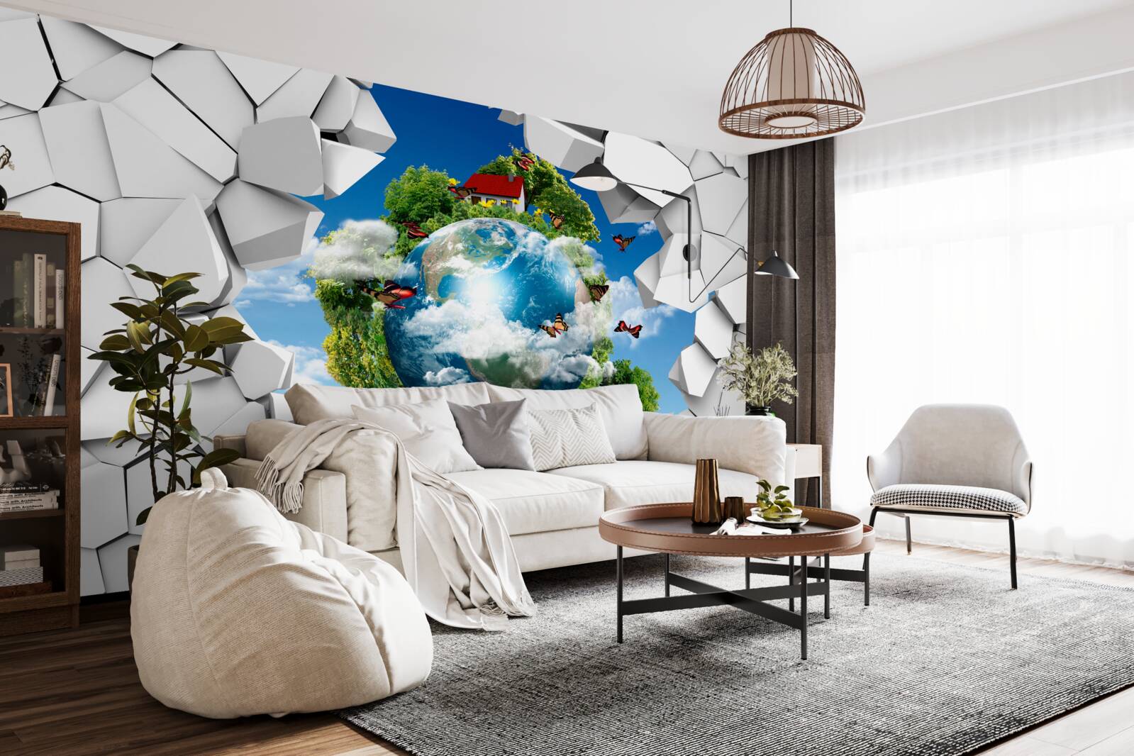 Papier peint Un mur de pierre et une planète couverte de verdure