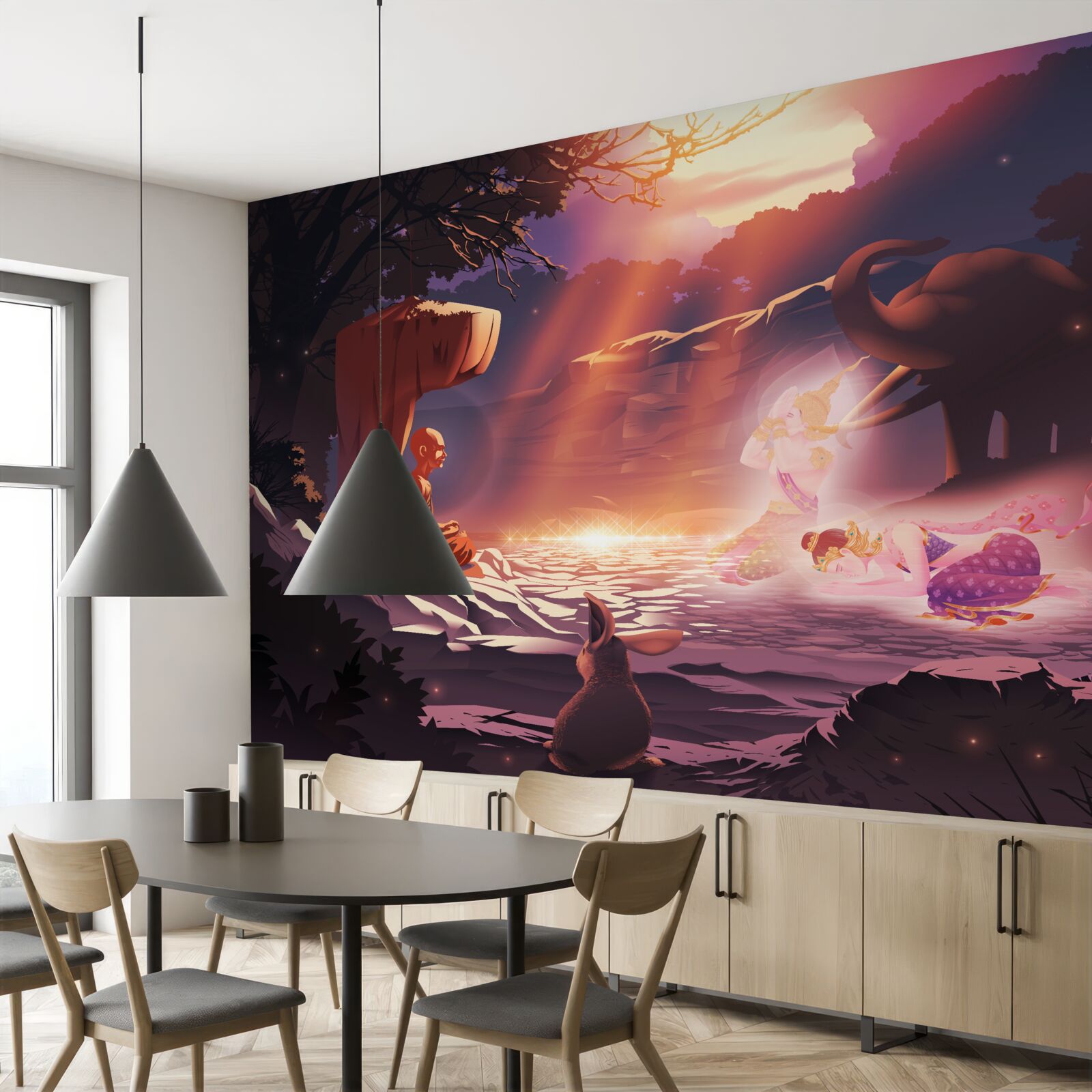 Papier peint créatures magiques dans les fourrés nocturnes