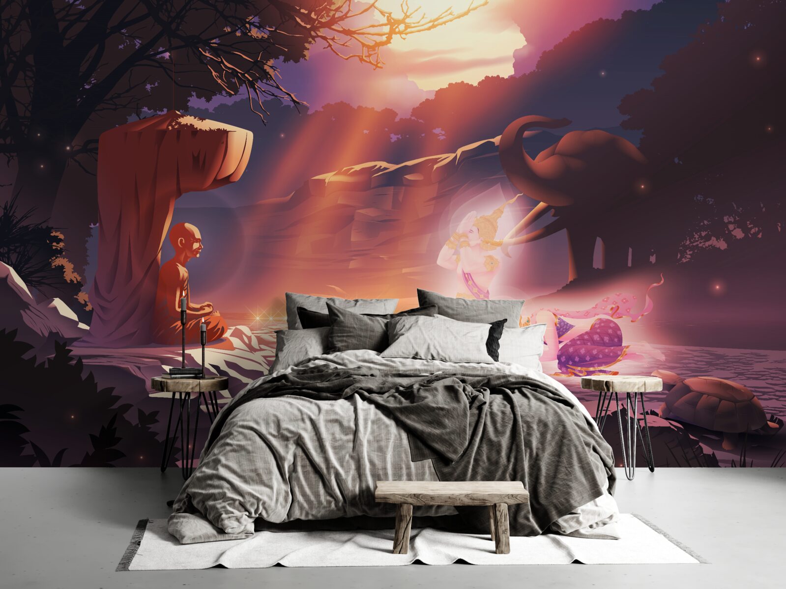 Papier peint créatures magiques dans les fourrés nocturnes