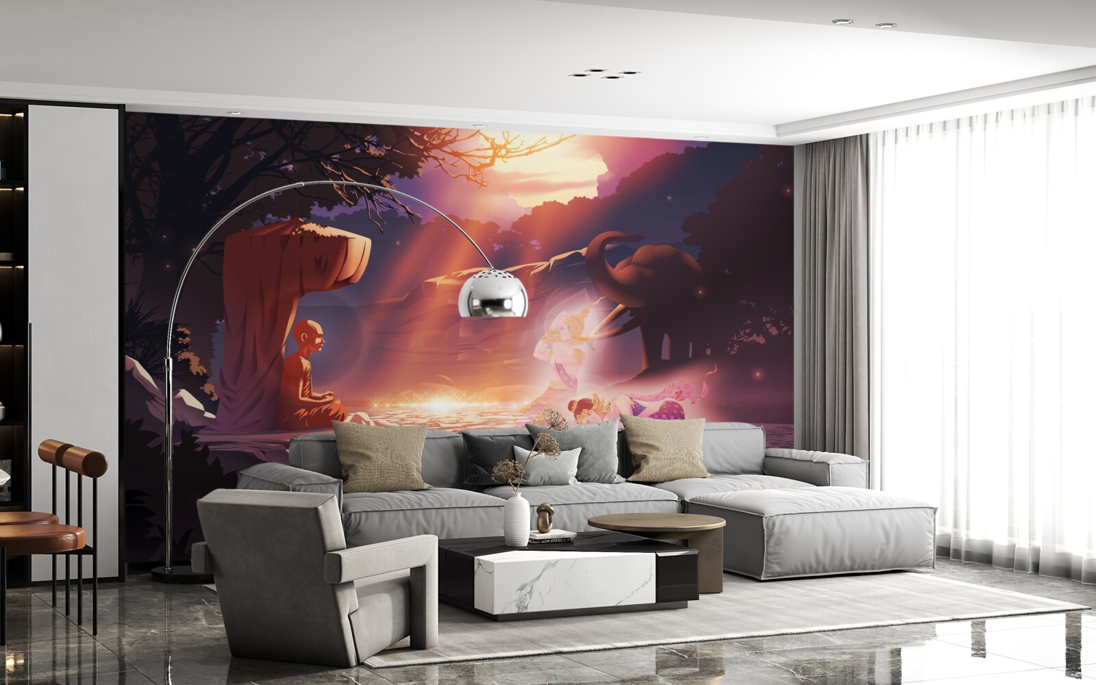 Papier peint créatures magiques dans les fourrés nocturnes