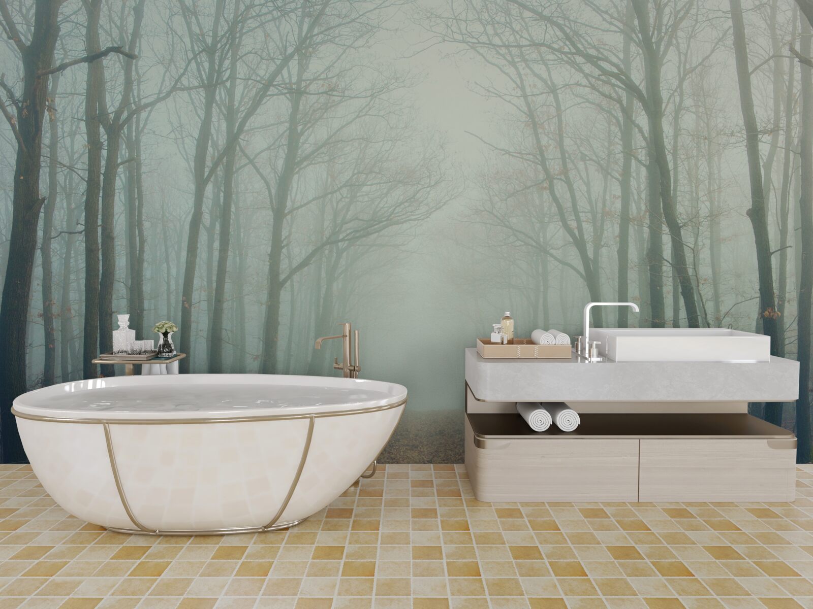 Papier peint chemin d'automne, couvert de froid