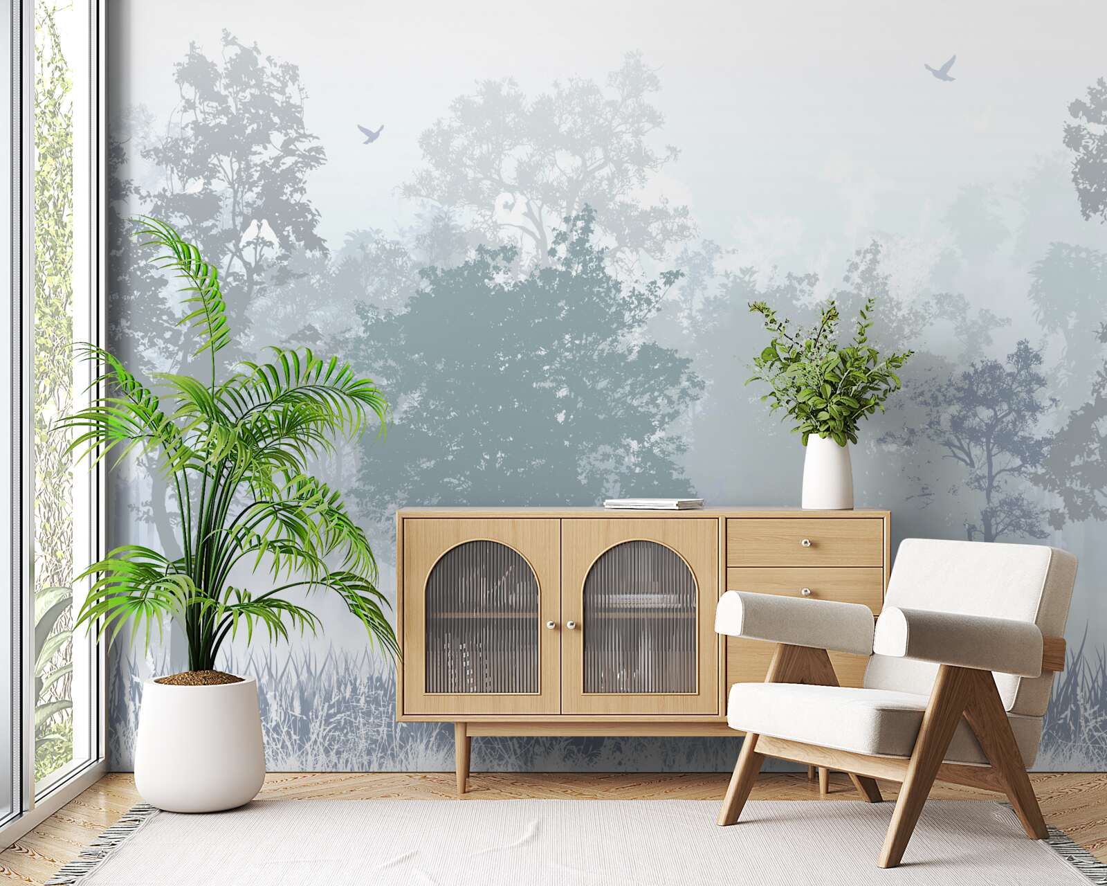 Papier peint forêt matinale enveloppée de brume