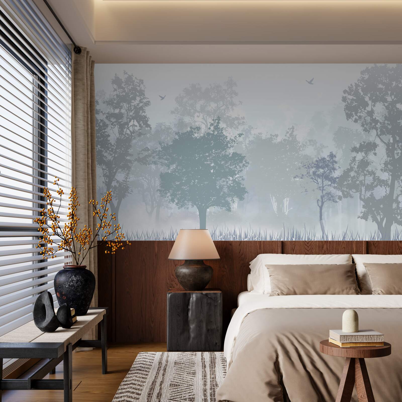 Papier peint forêt matinale enveloppée de brume