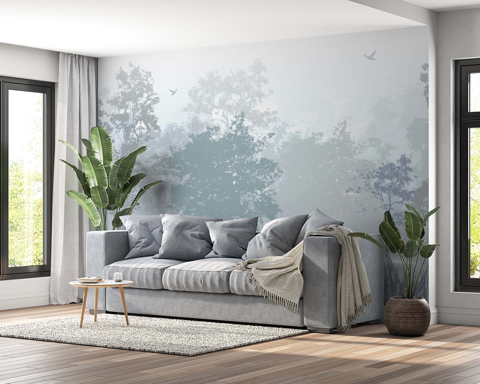 Papier peint forêt matinale enveloppée de brume