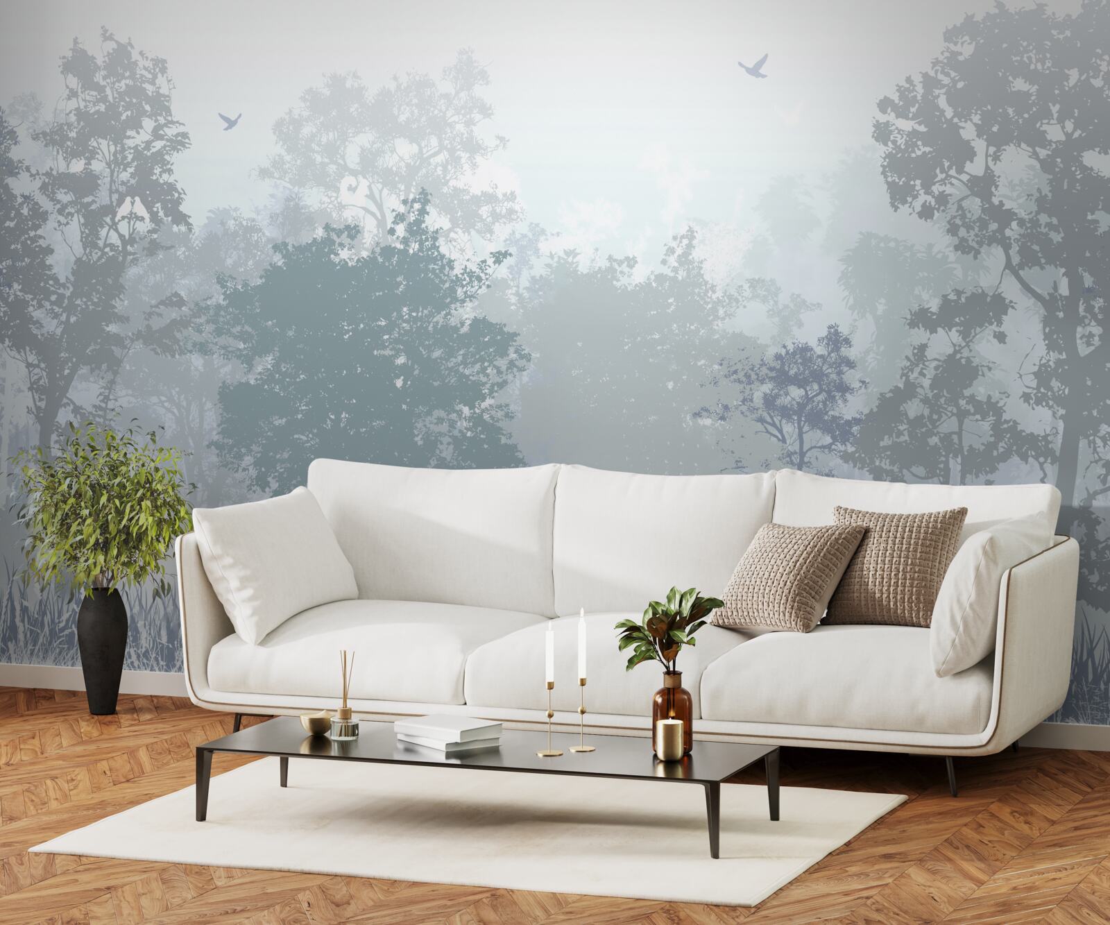 Papier peint forêt matinale enveloppée de brume