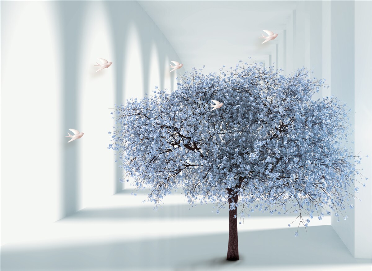 Papier peint un arbre dans un tunnel fleuri