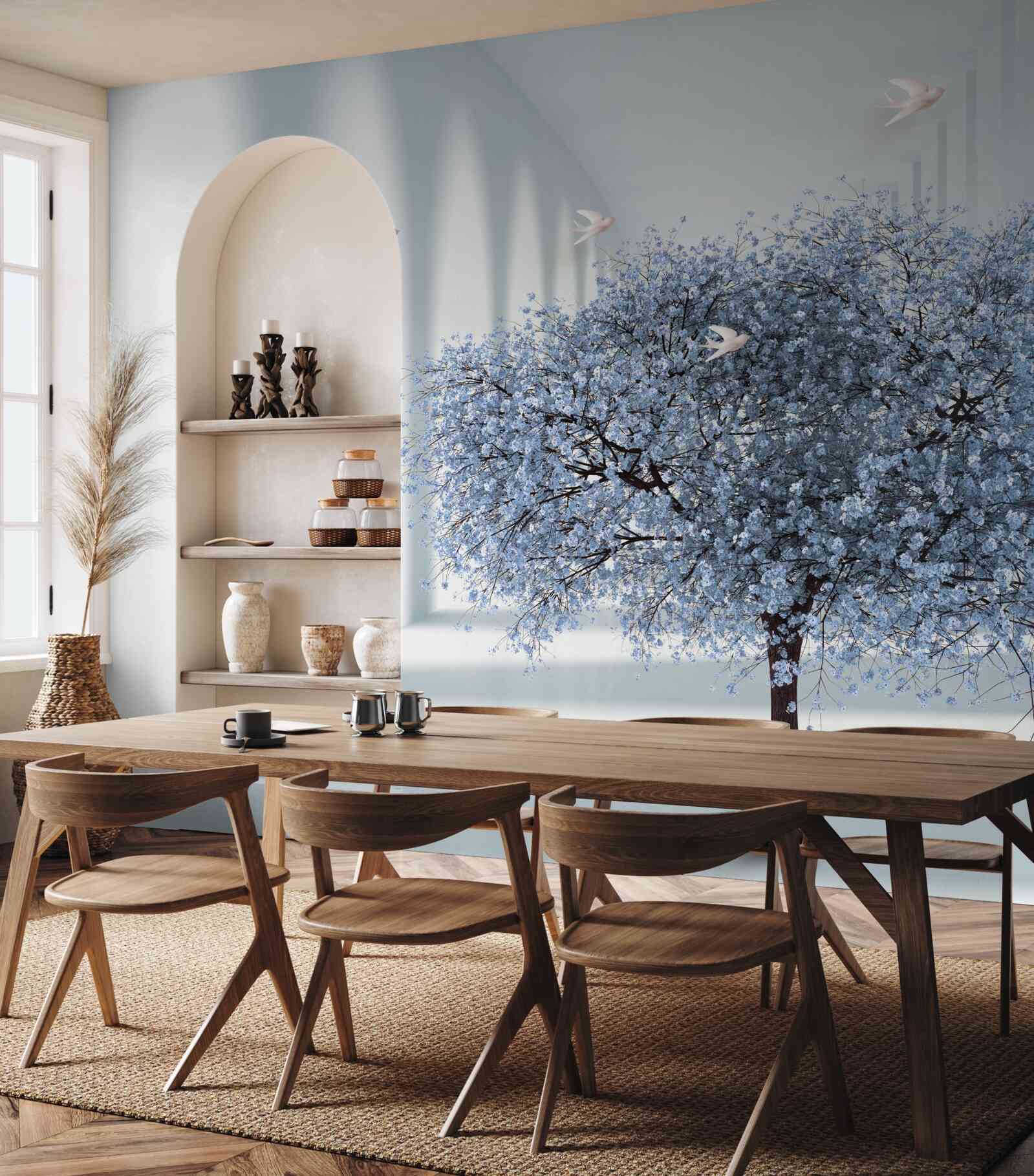 Papier peint un arbre dans un tunnel fleuri