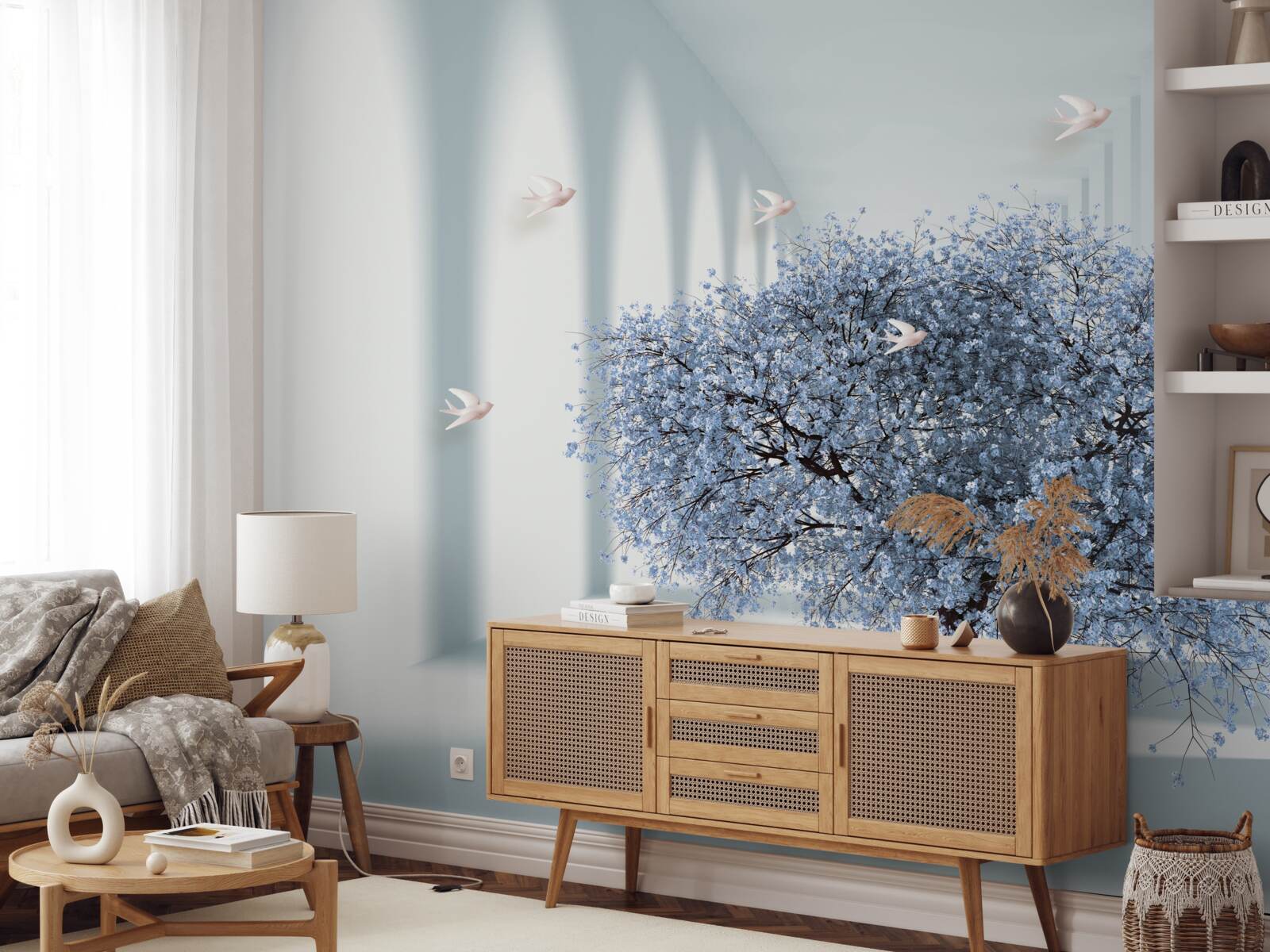 Papier peint un arbre dans un tunnel fleuri