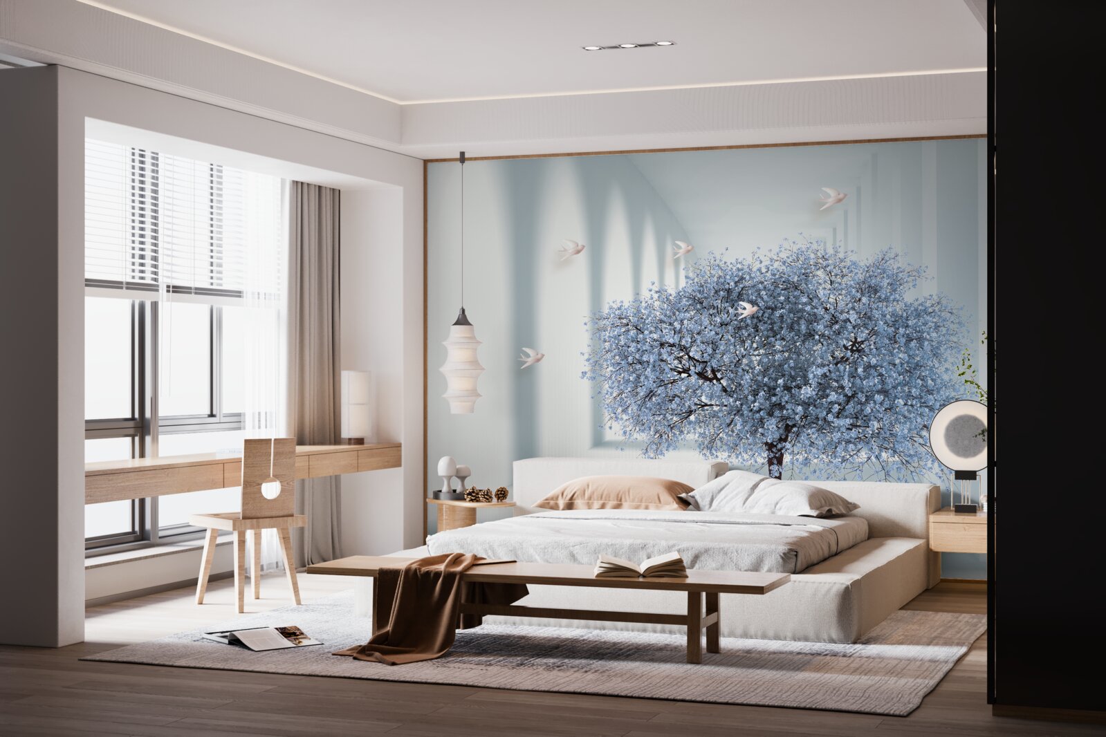 Papier peint un arbre dans un tunnel fleuri