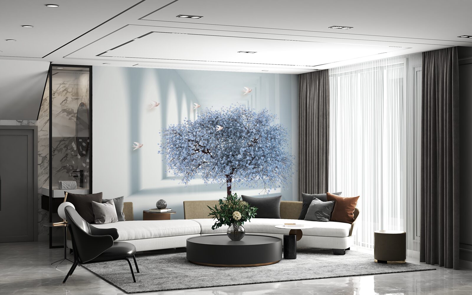 Papier peint un arbre dans un tunnel fleuri