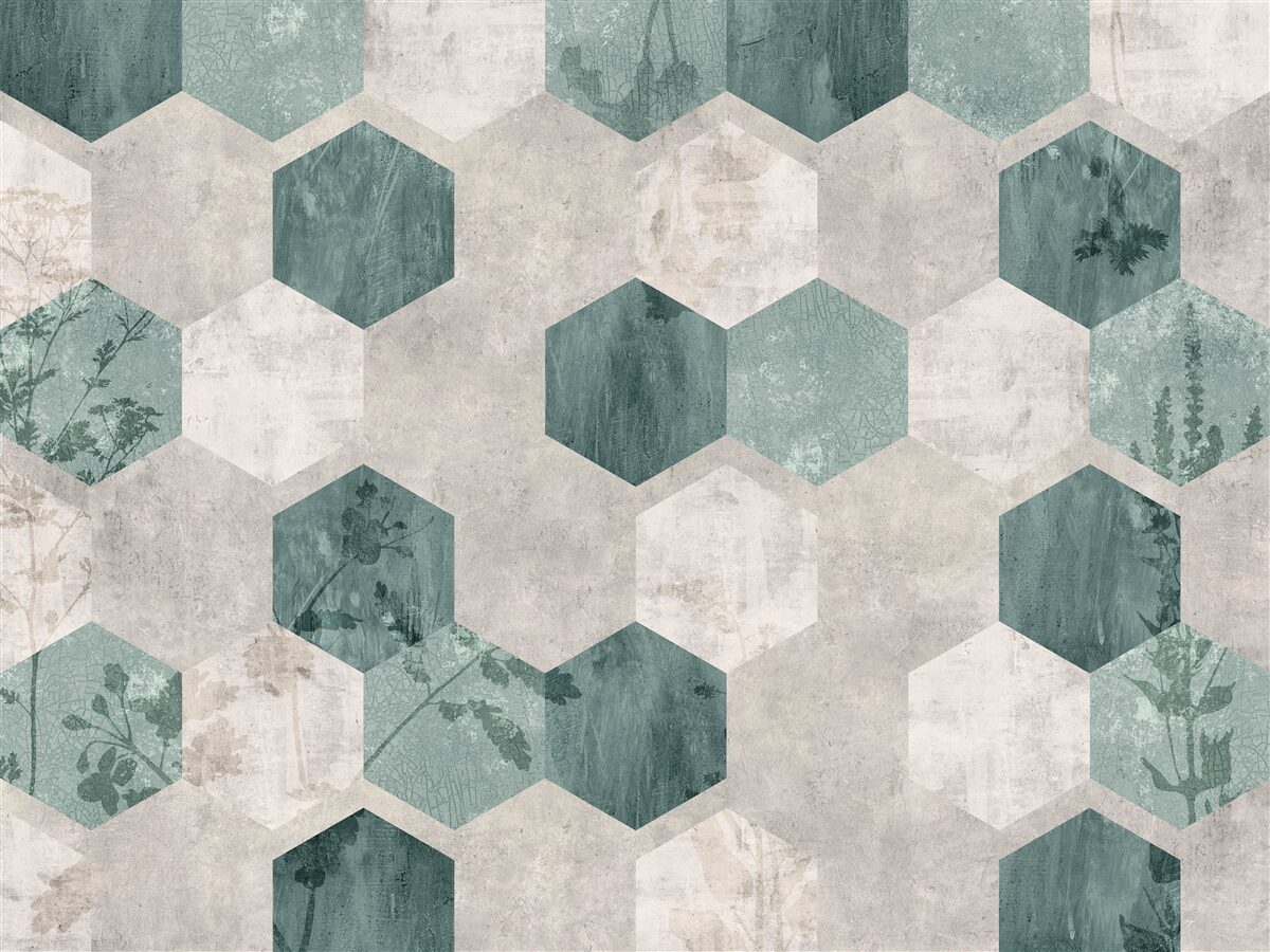 Papier peint feuilles avec des motifs en forme de pentagones abstraits