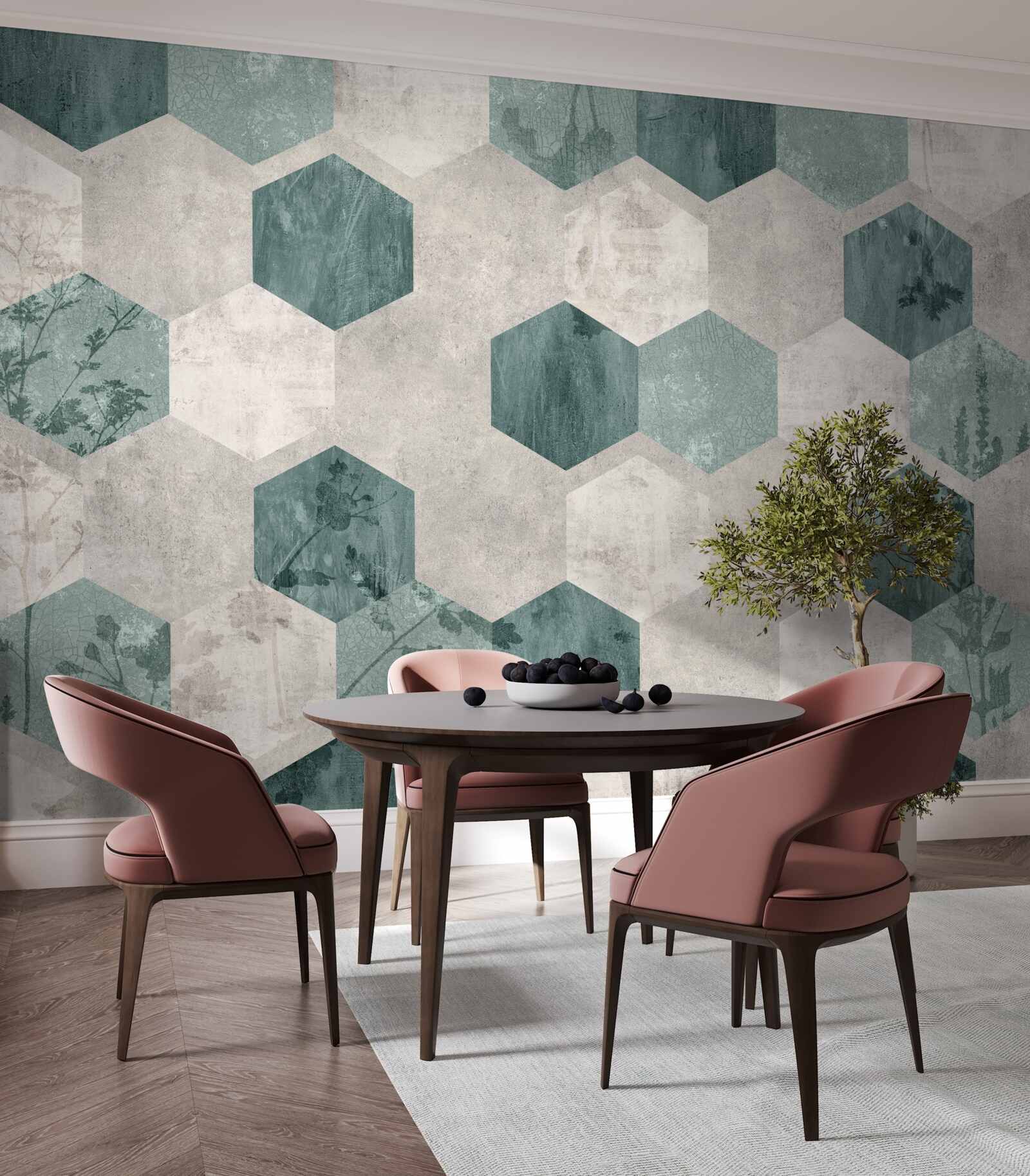 Papier peint feuilles avec des motifs en forme de pentagones abstraits