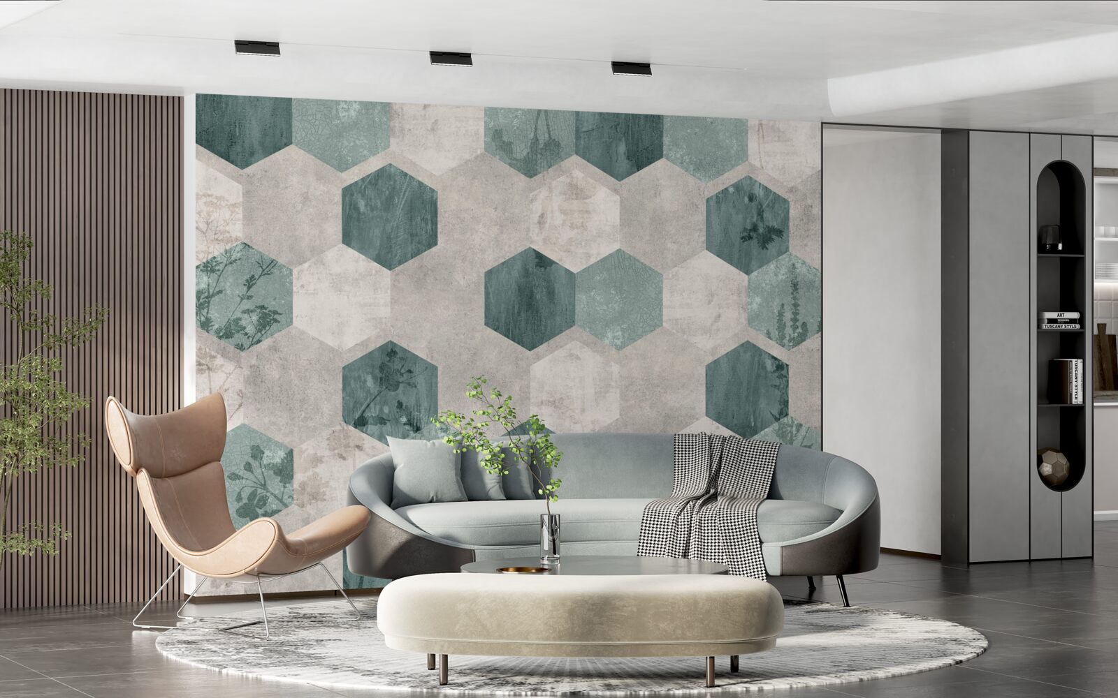 Papier peint feuilles avec des motifs en forme de pentagones abstraits