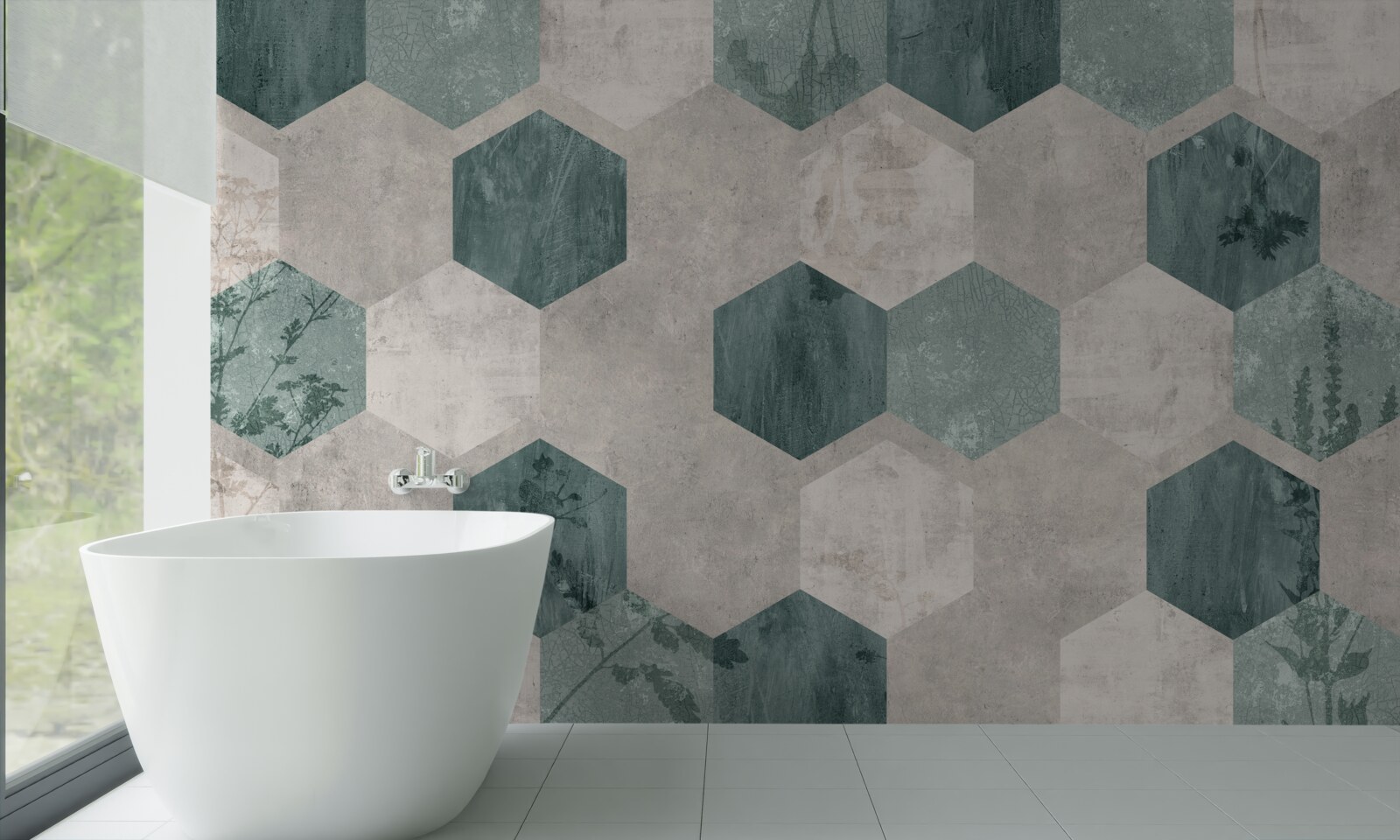 Papier peint feuilles avec des motifs en forme de pentagones abstraits