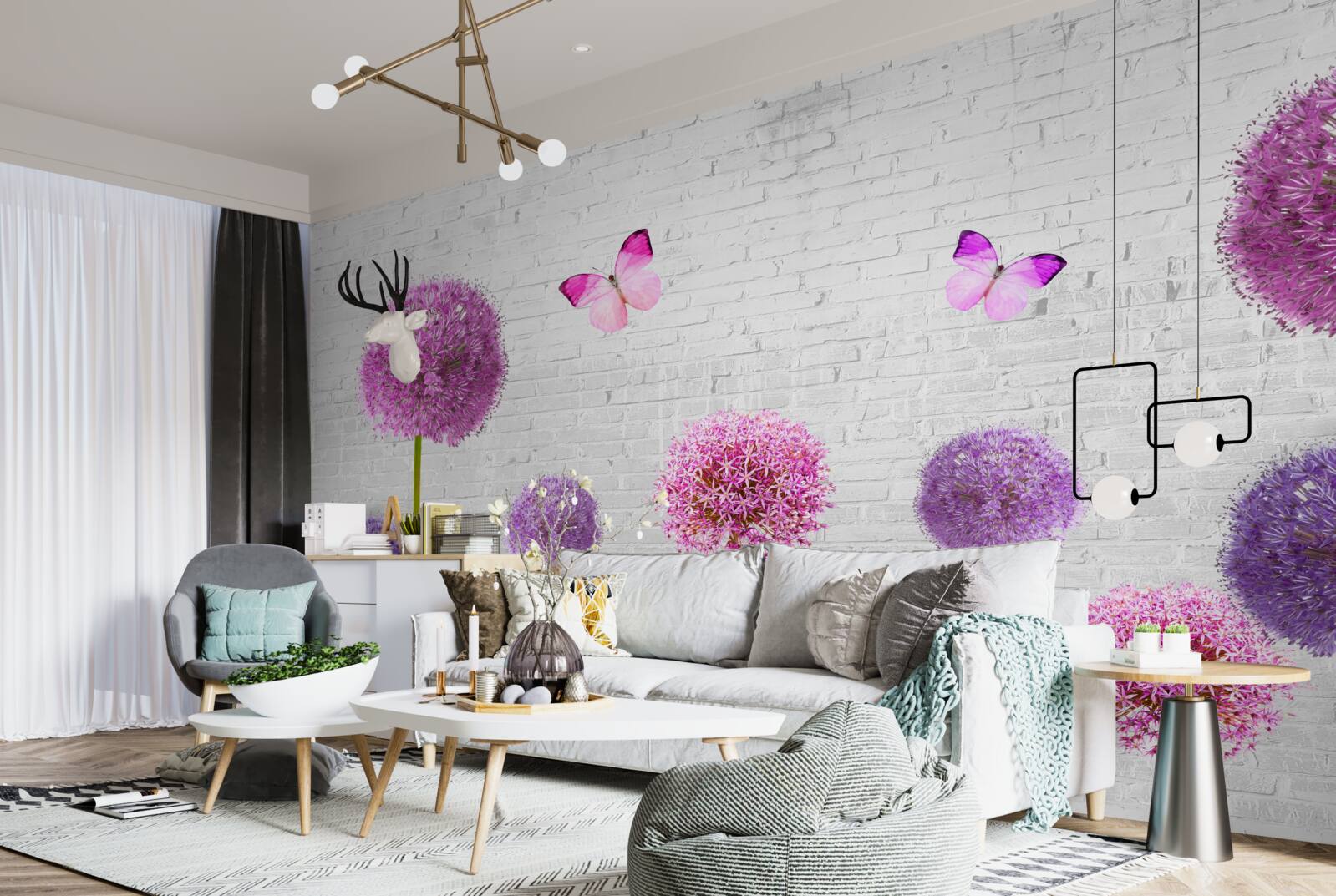 Papier peint des chevreuils duveteux de toutes les couleurs