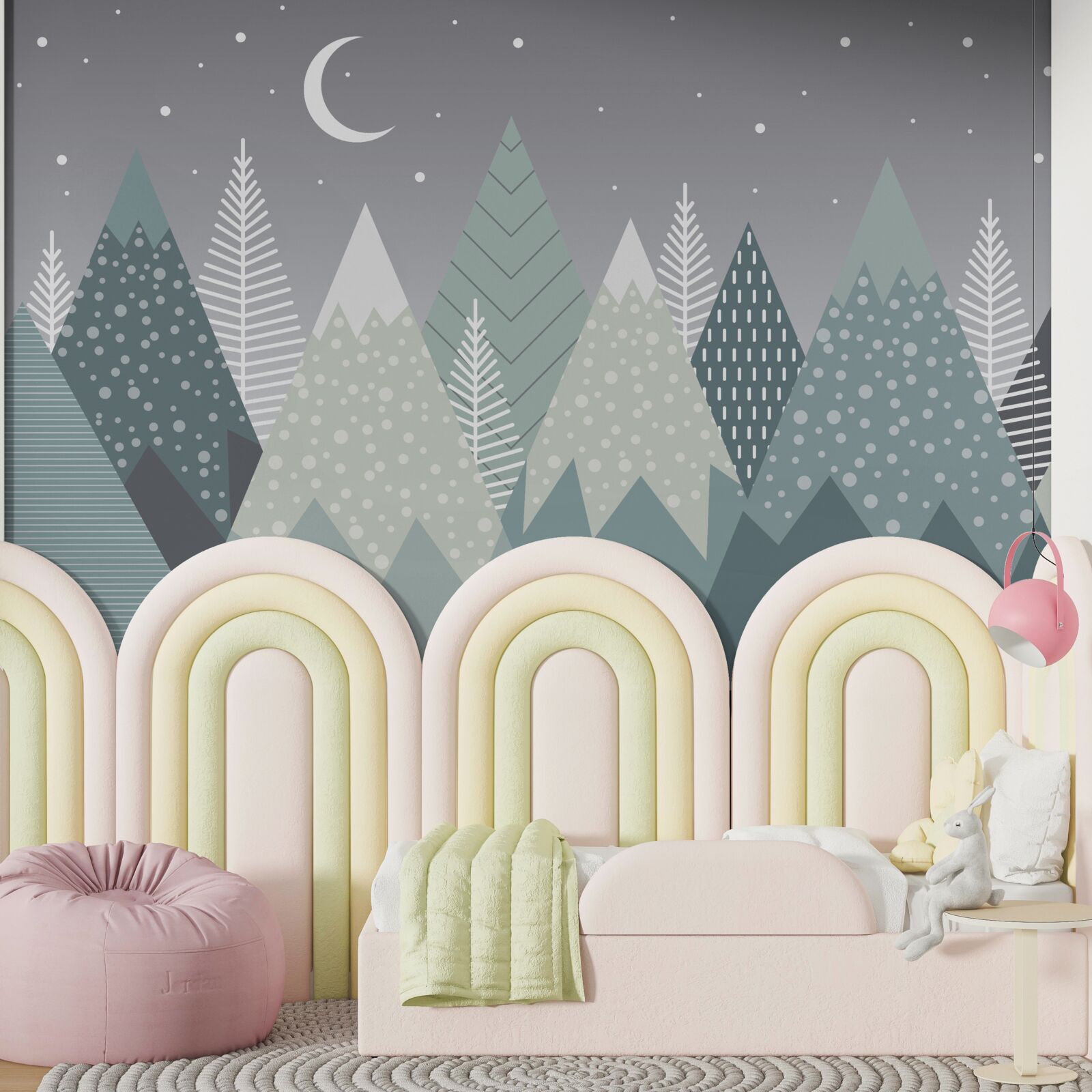 Papier peint forêt de conifères au clair de lune