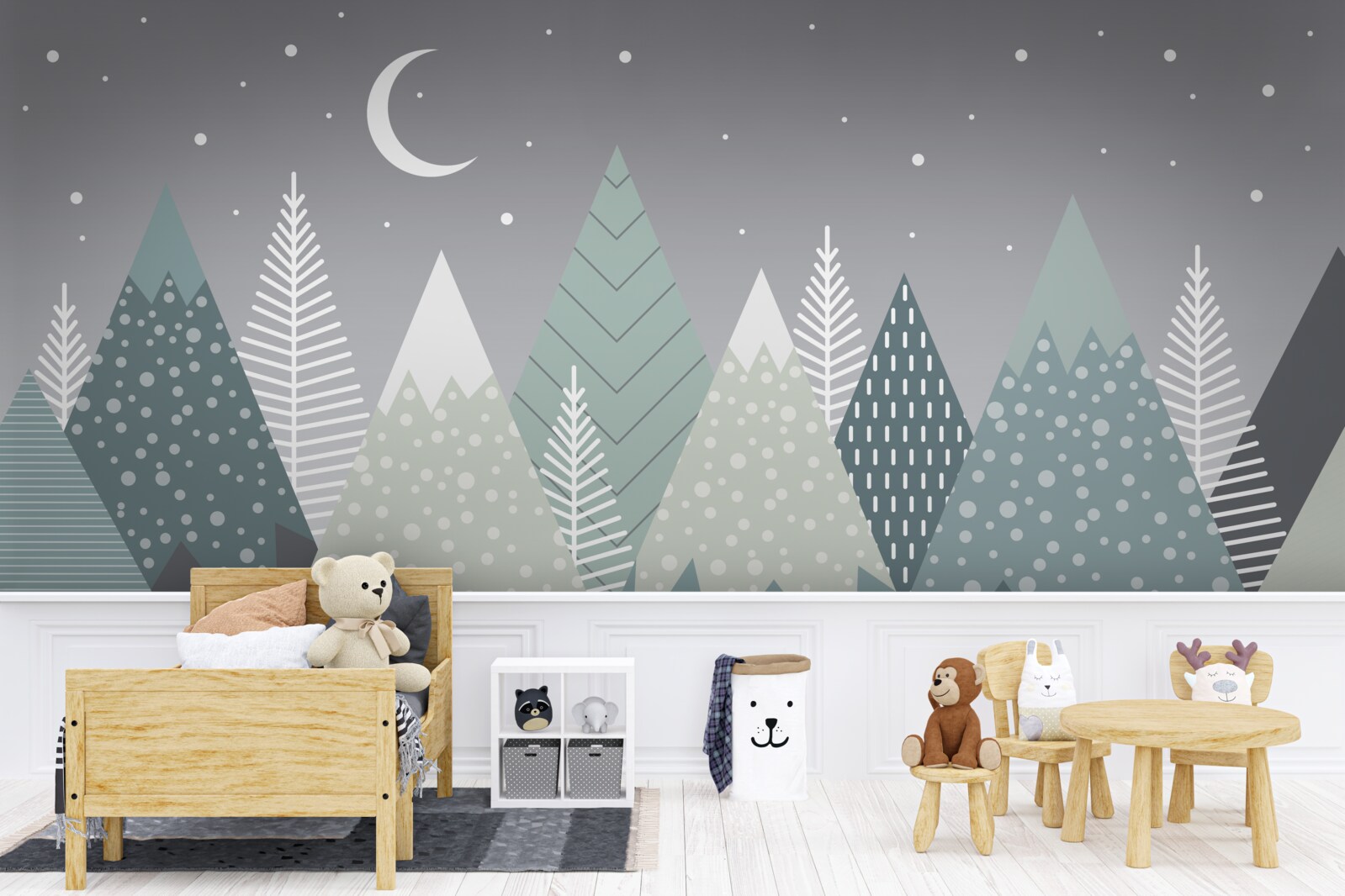 Papier peint forêt de conifères au clair de lune