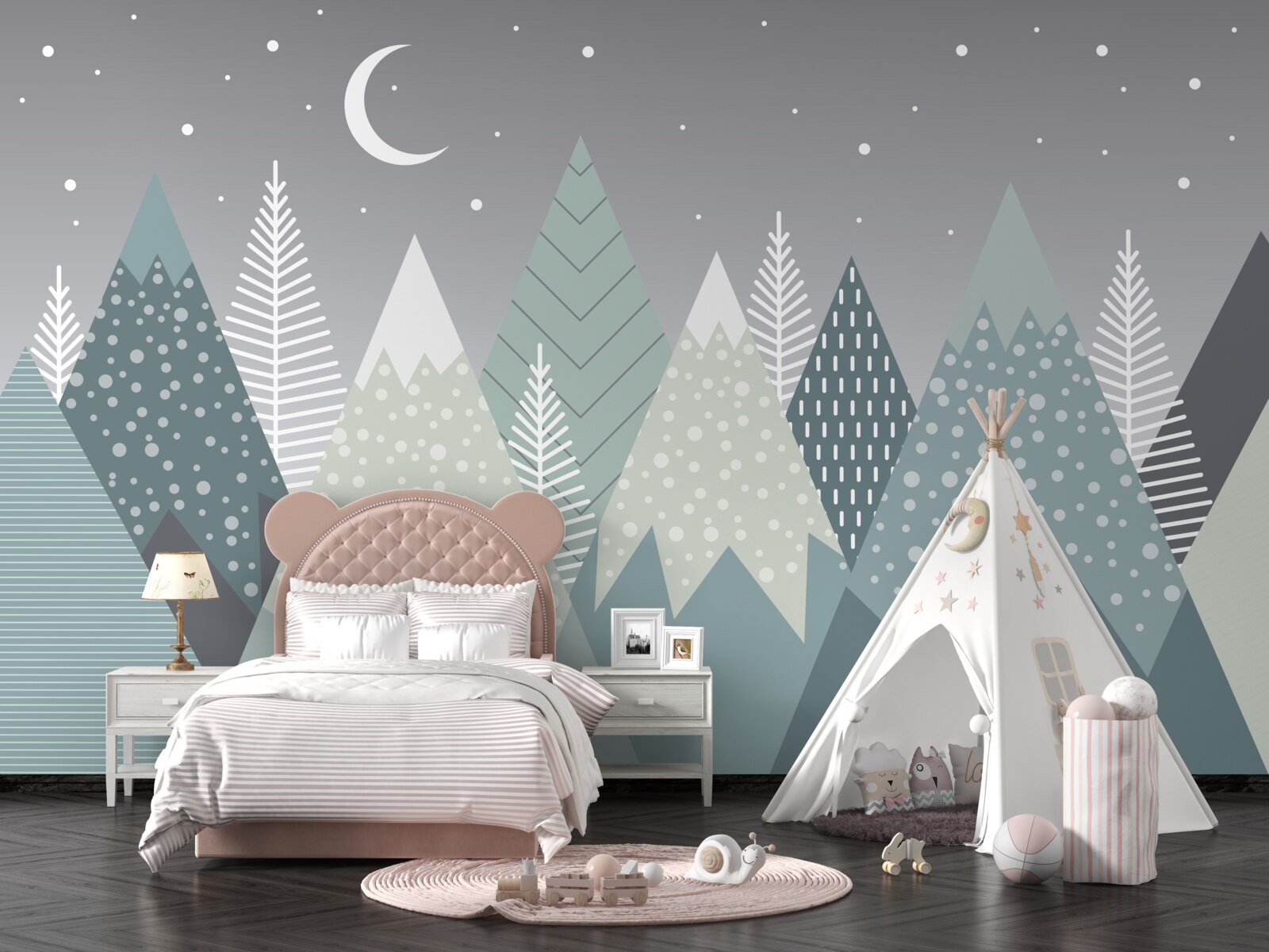 Papier peint forêt de conifères au clair de lune