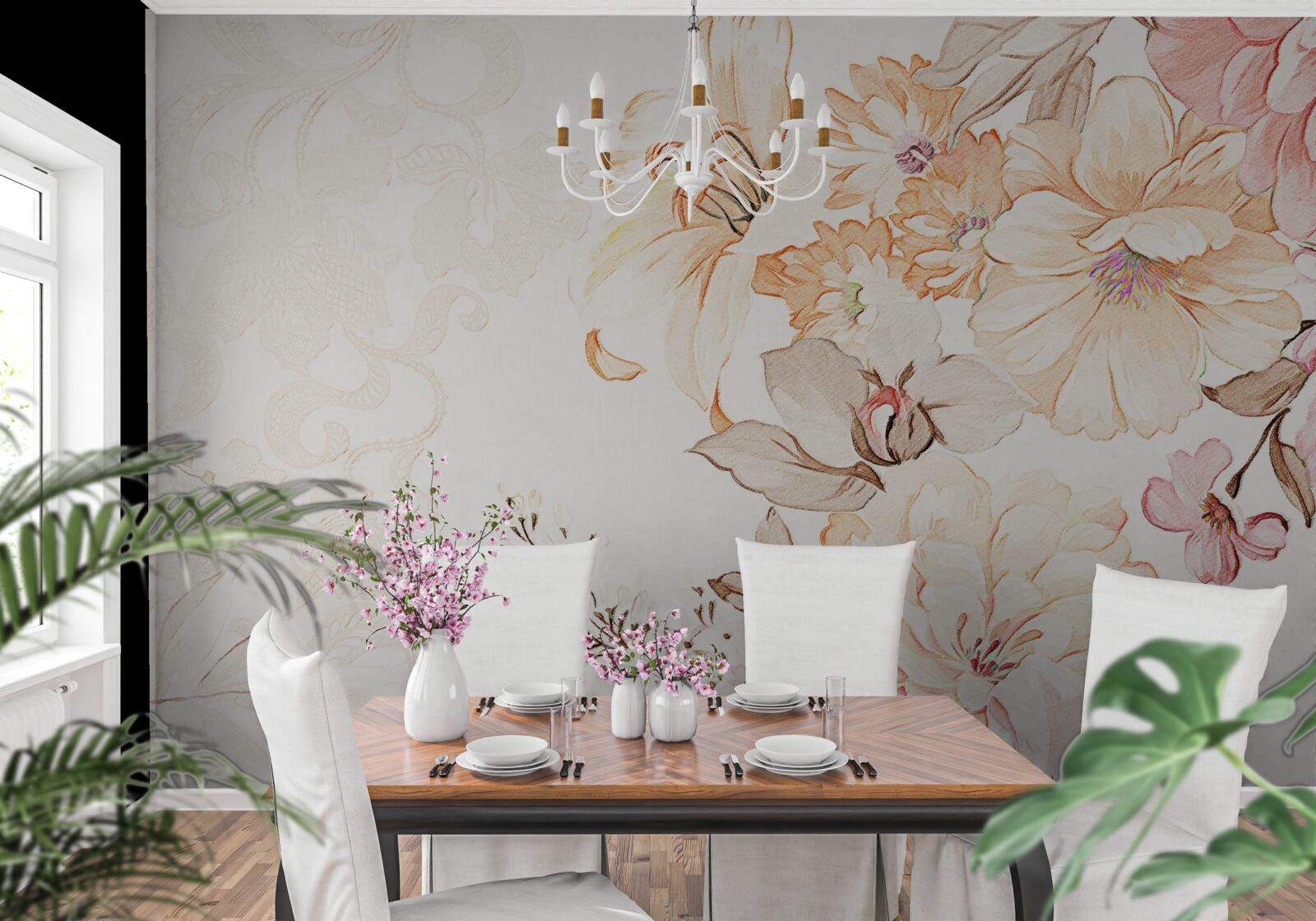 Papier peint composition avec des fleurs à l'aquarelle