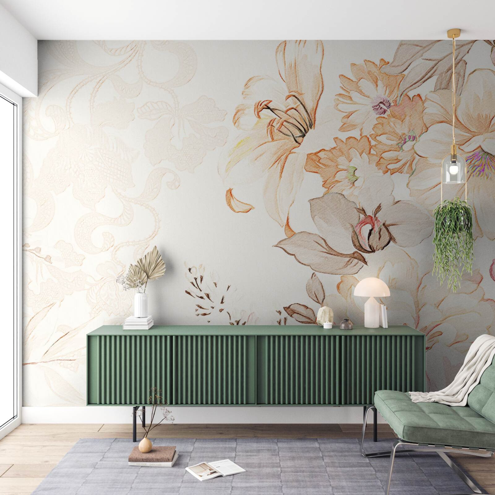 Papier peint composition avec des fleurs à l'aquarelle