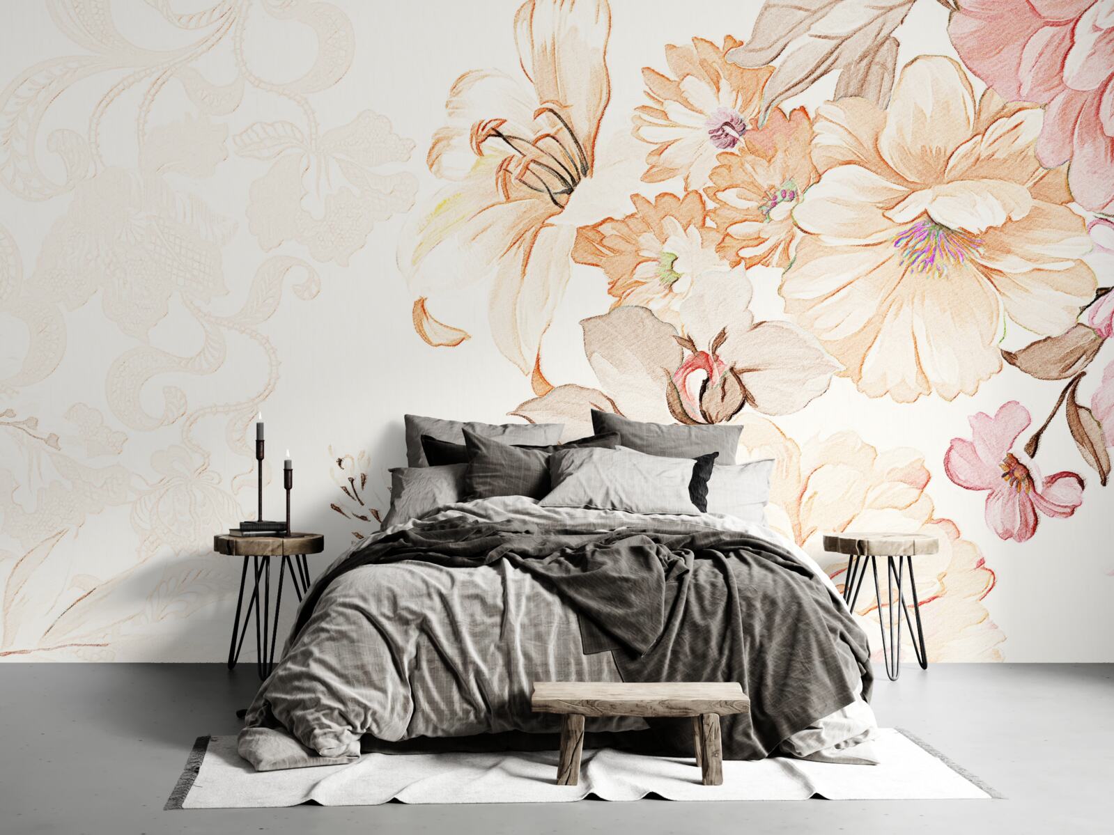 Papier peint composition avec des fleurs à l'aquarelle