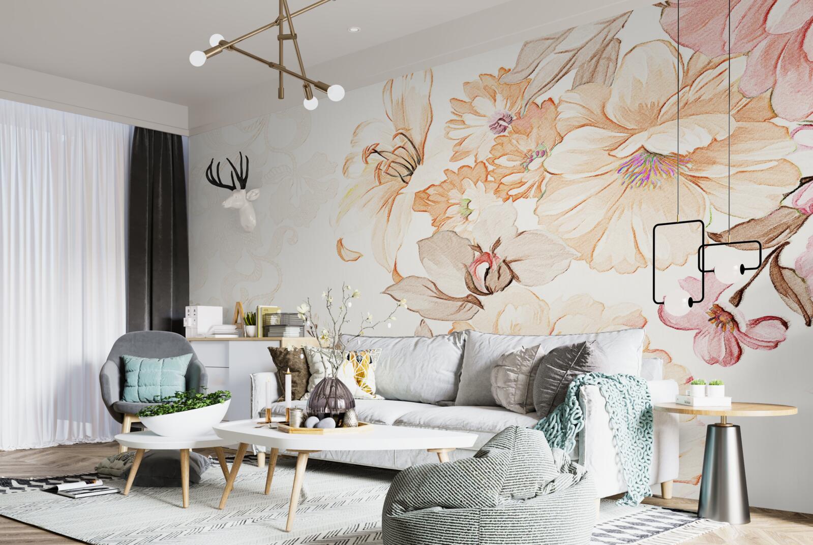 Papier peint composition avec des fleurs à l'aquarelle