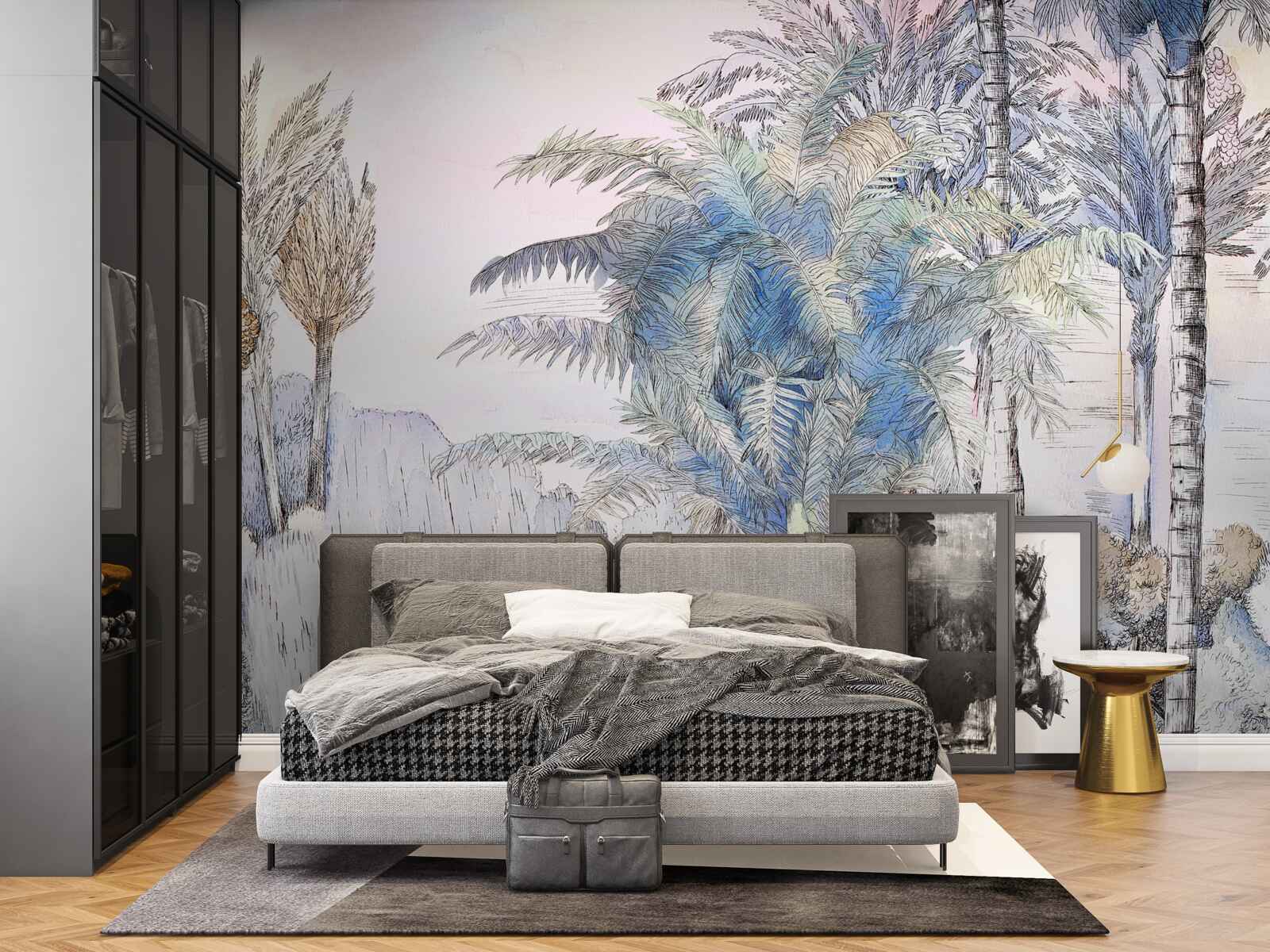 Papier peint de grands arbres parmi les rochers