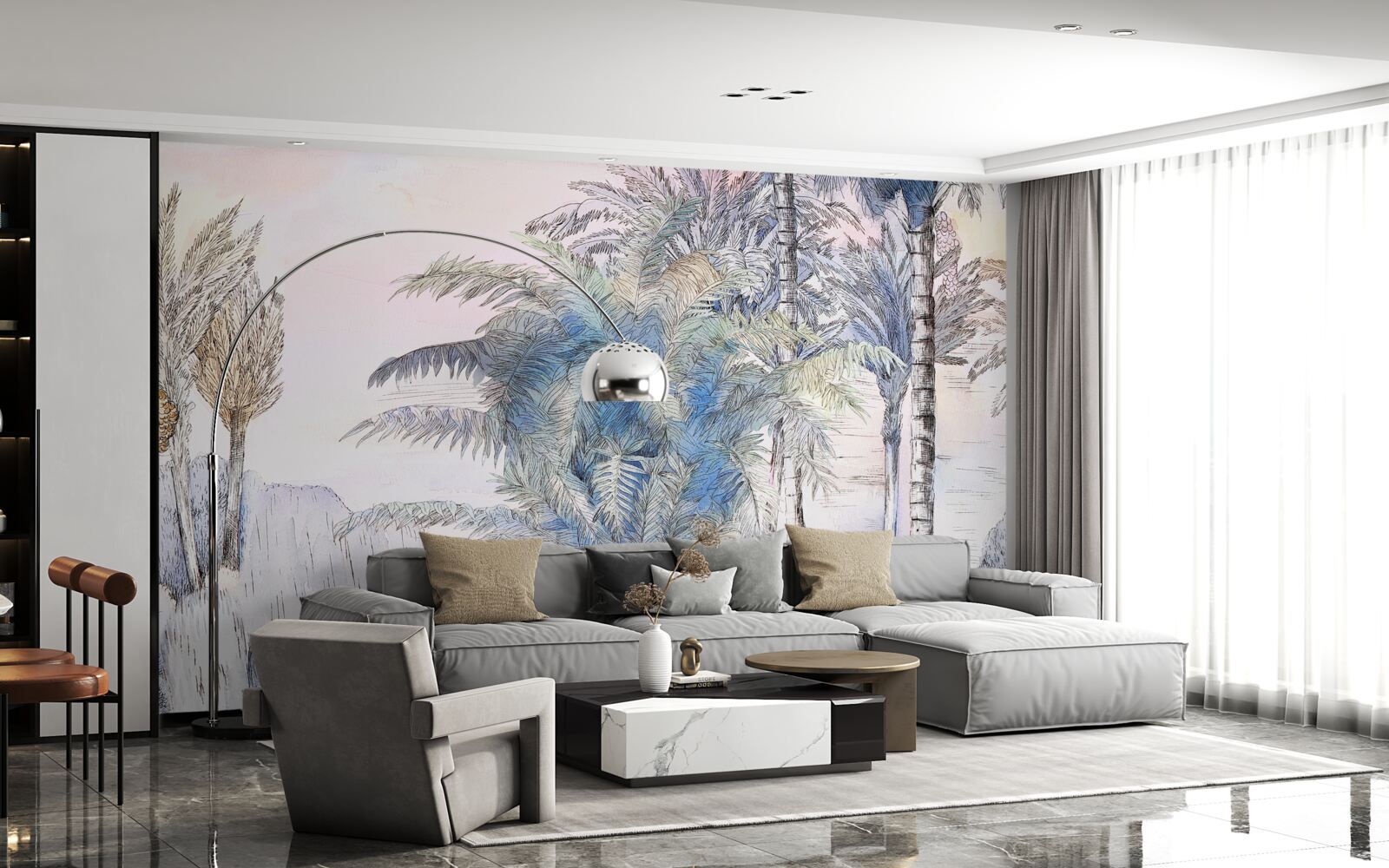 Papier peint de grands arbres parmi les rochers