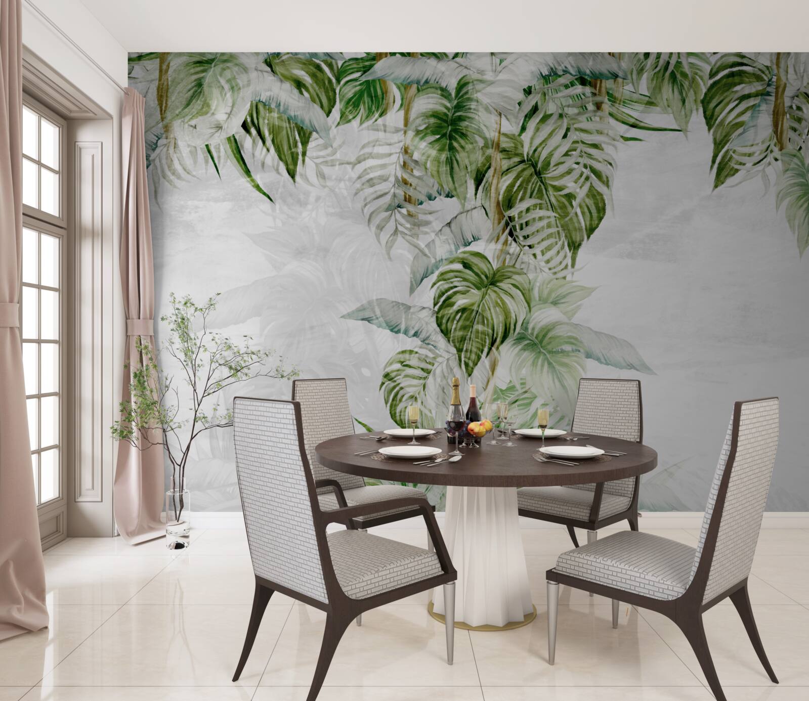 Papier peint feuilles vertes tropicales