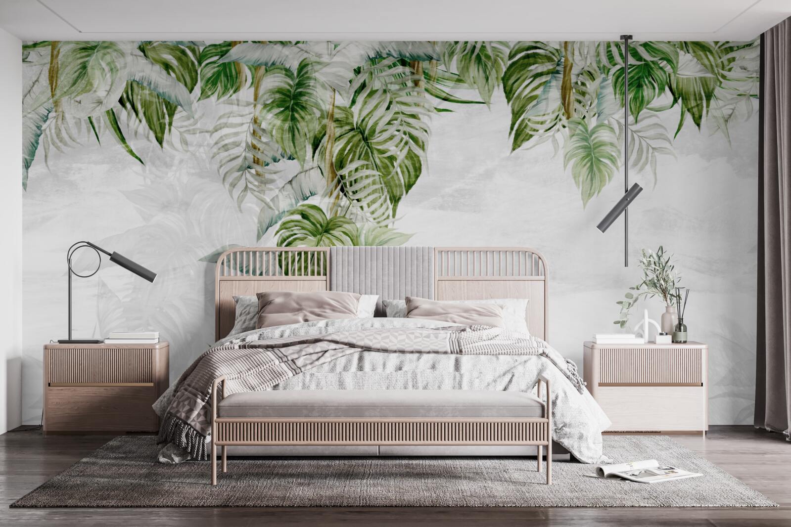 Papier peint feuilles vertes tropicales