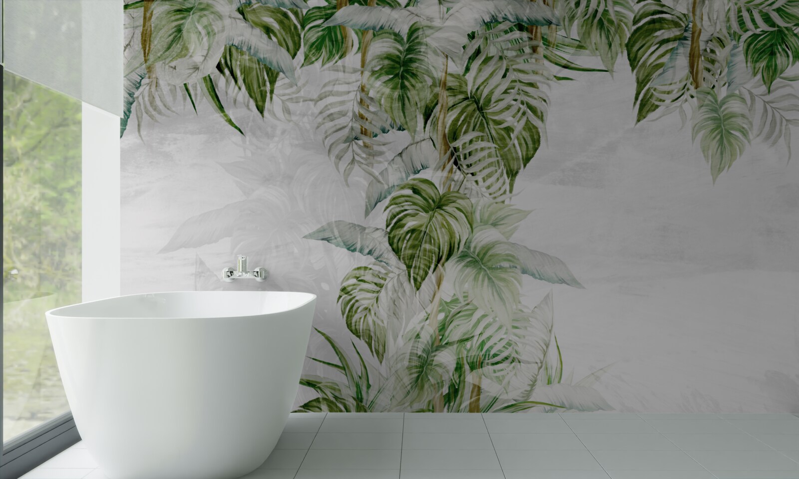 Papier peint feuilles vertes tropicales