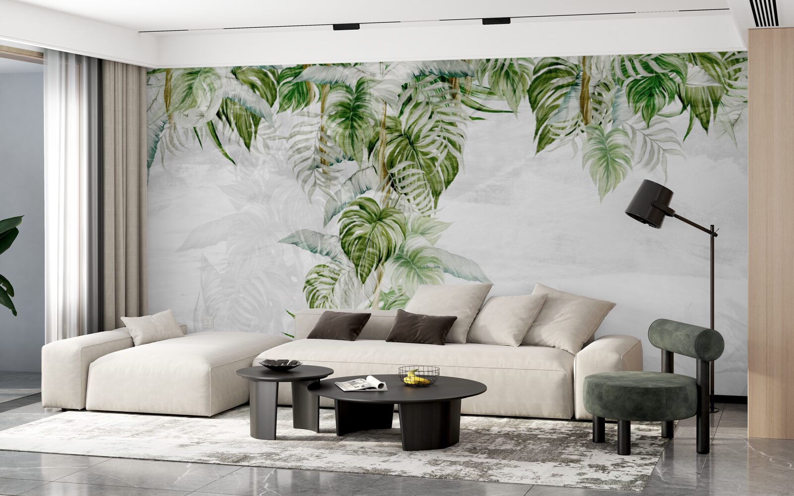 Papier peint feuilles vertes tropicales