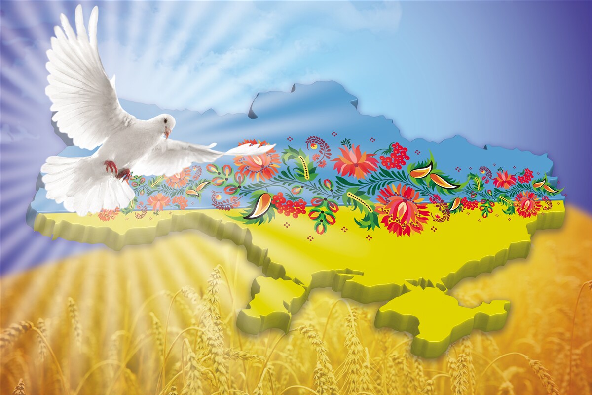 Papier peint colombe de la paix et carte de l'ukraine