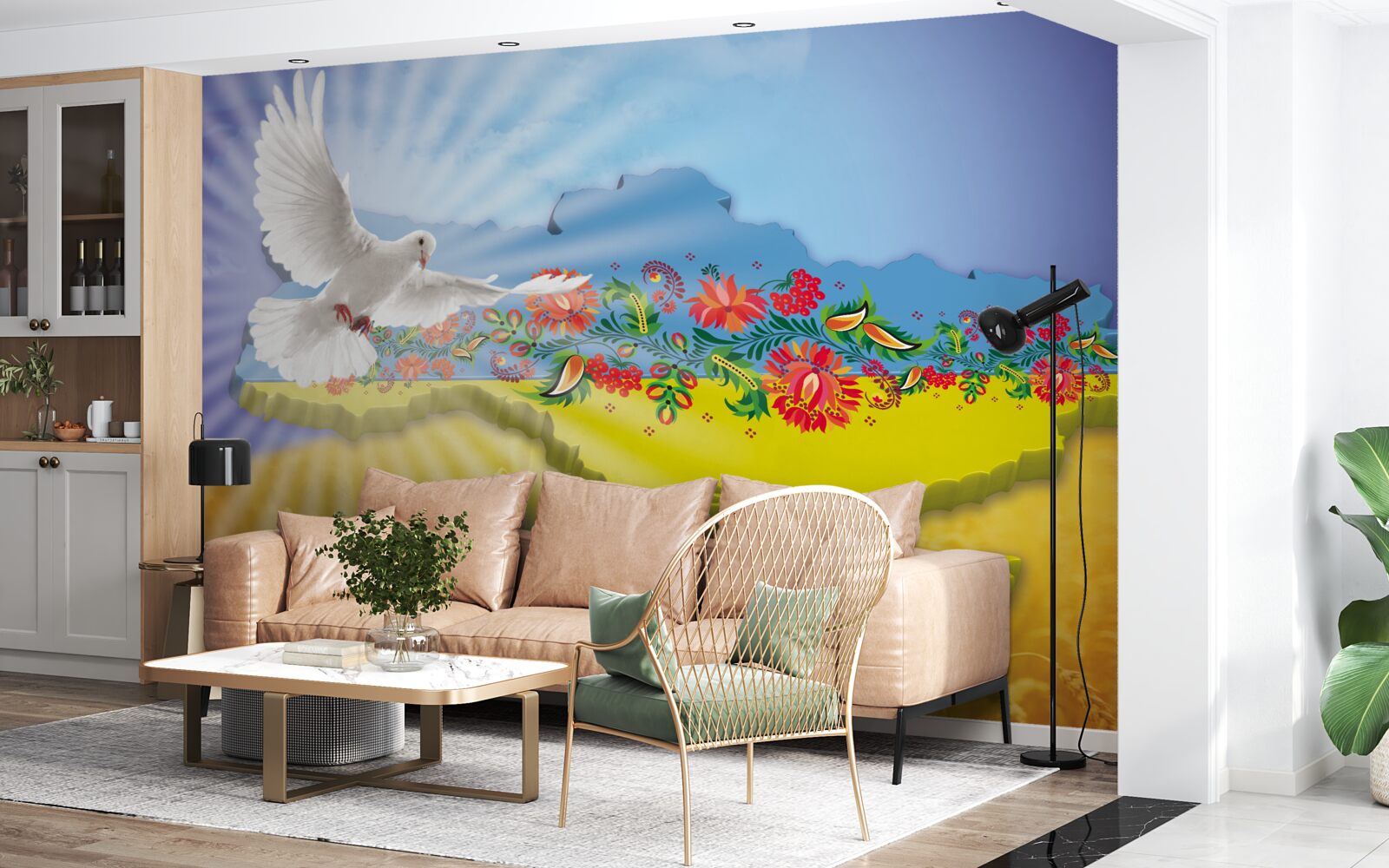 Papier peint colombe de la paix et carte de l'ukraine