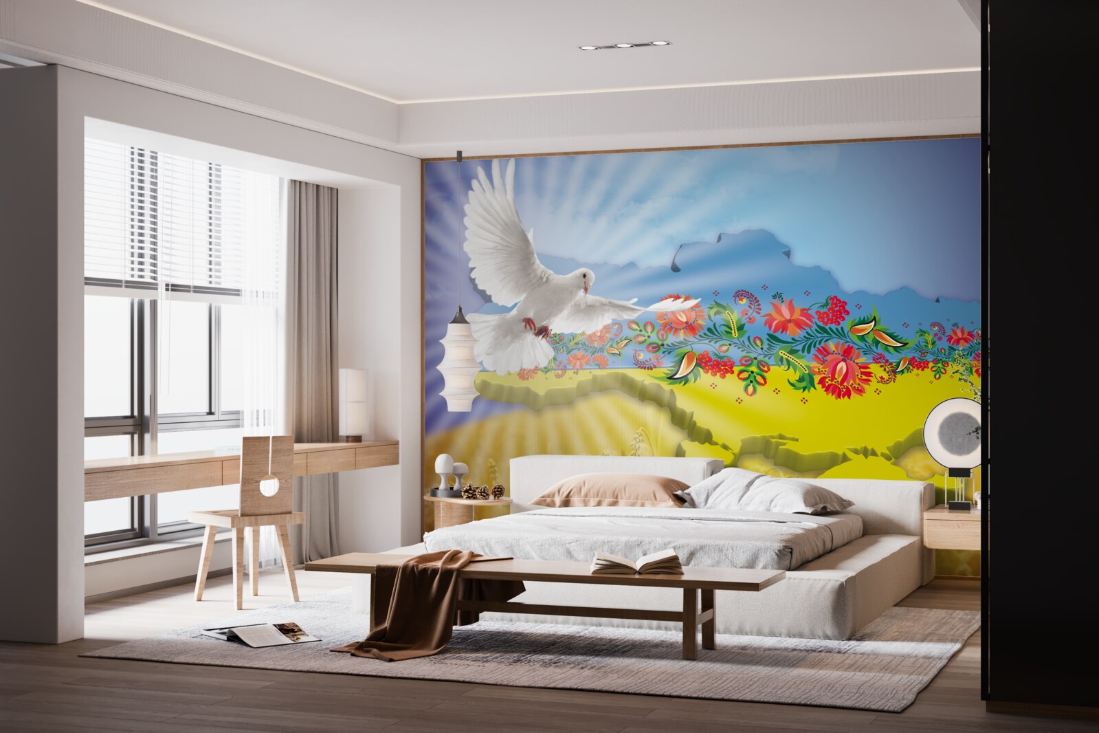 Papier peint colombe de la paix et carte de l'ukraine