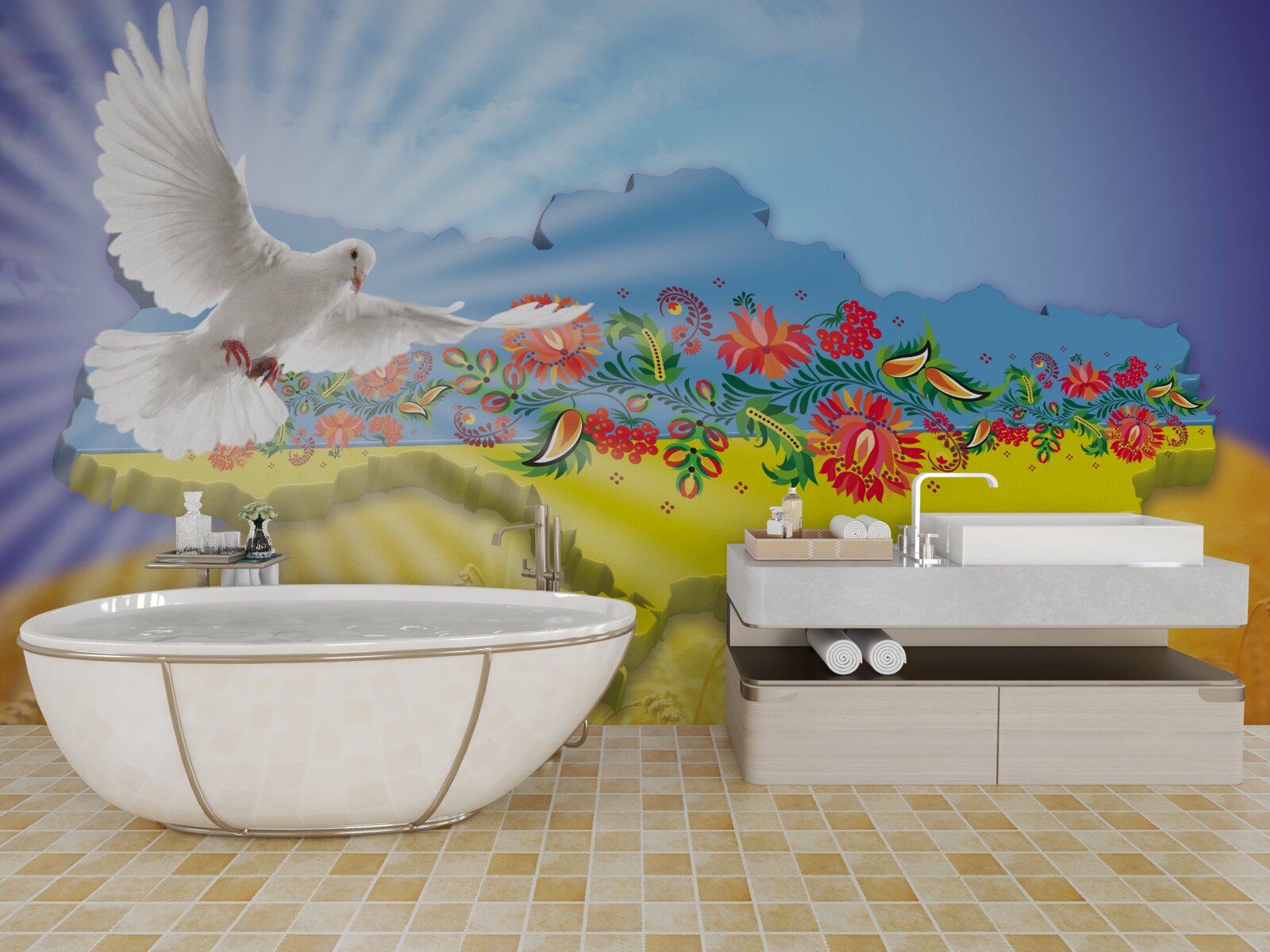 Papier peint colombe de la paix et carte de l'ukraine