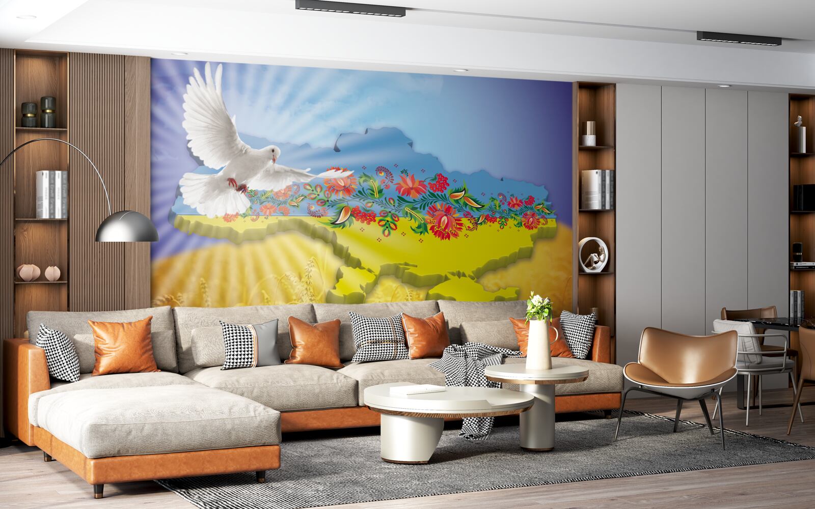 Papier peint colombe de la paix et carte de l'ukraine