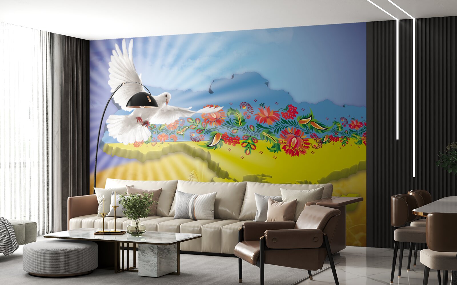 Papier peint colombe de la paix et carte de l'ukraine