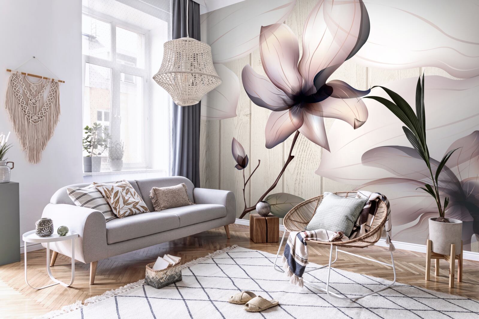 Papier peint grandes fleurs lumineuses sur un arbre