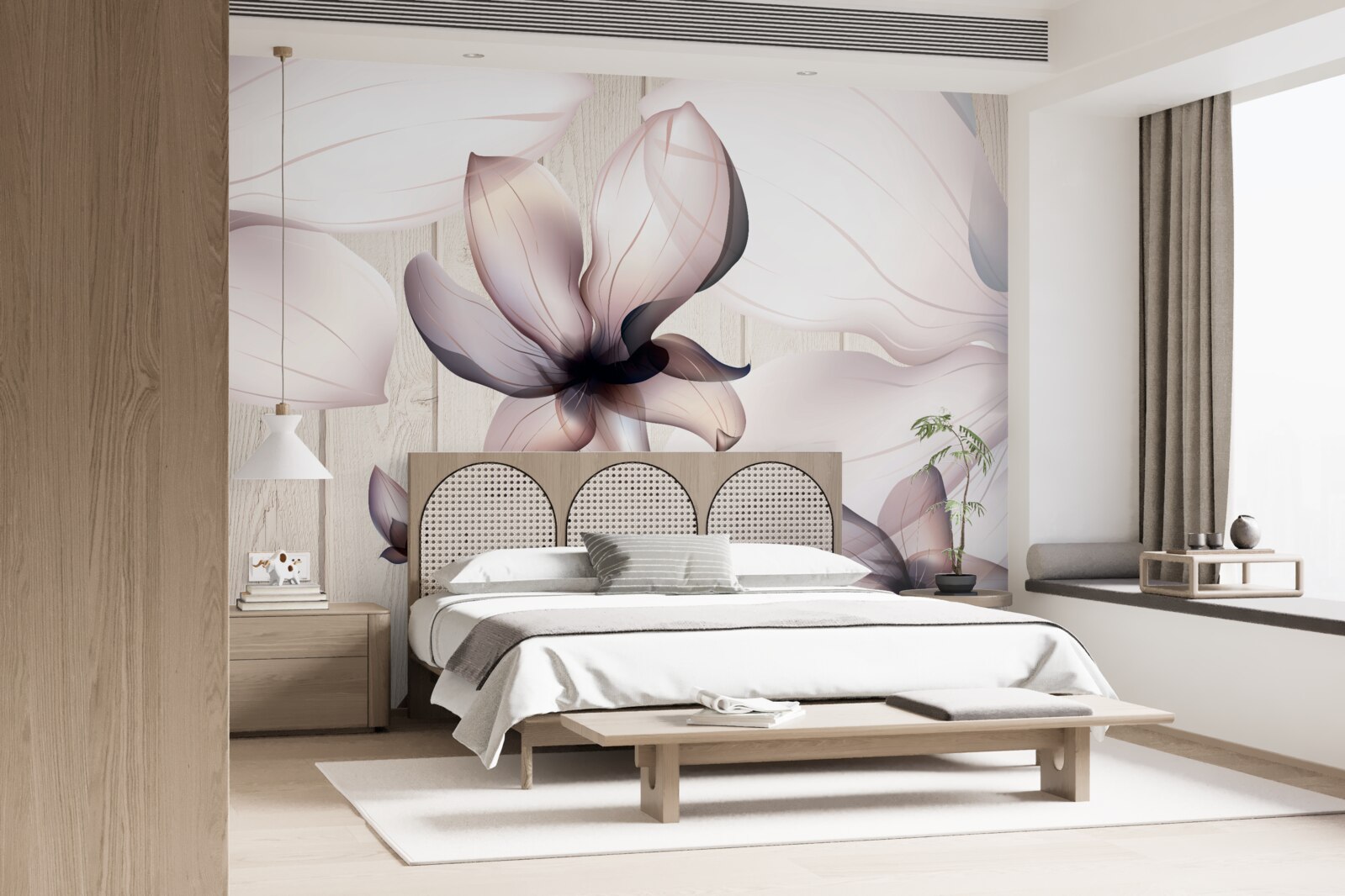 Papier peint grandes fleurs lumineuses sur un arbre