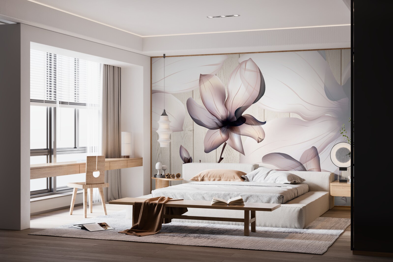 Papier peint grandes fleurs lumineuses sur un arbre