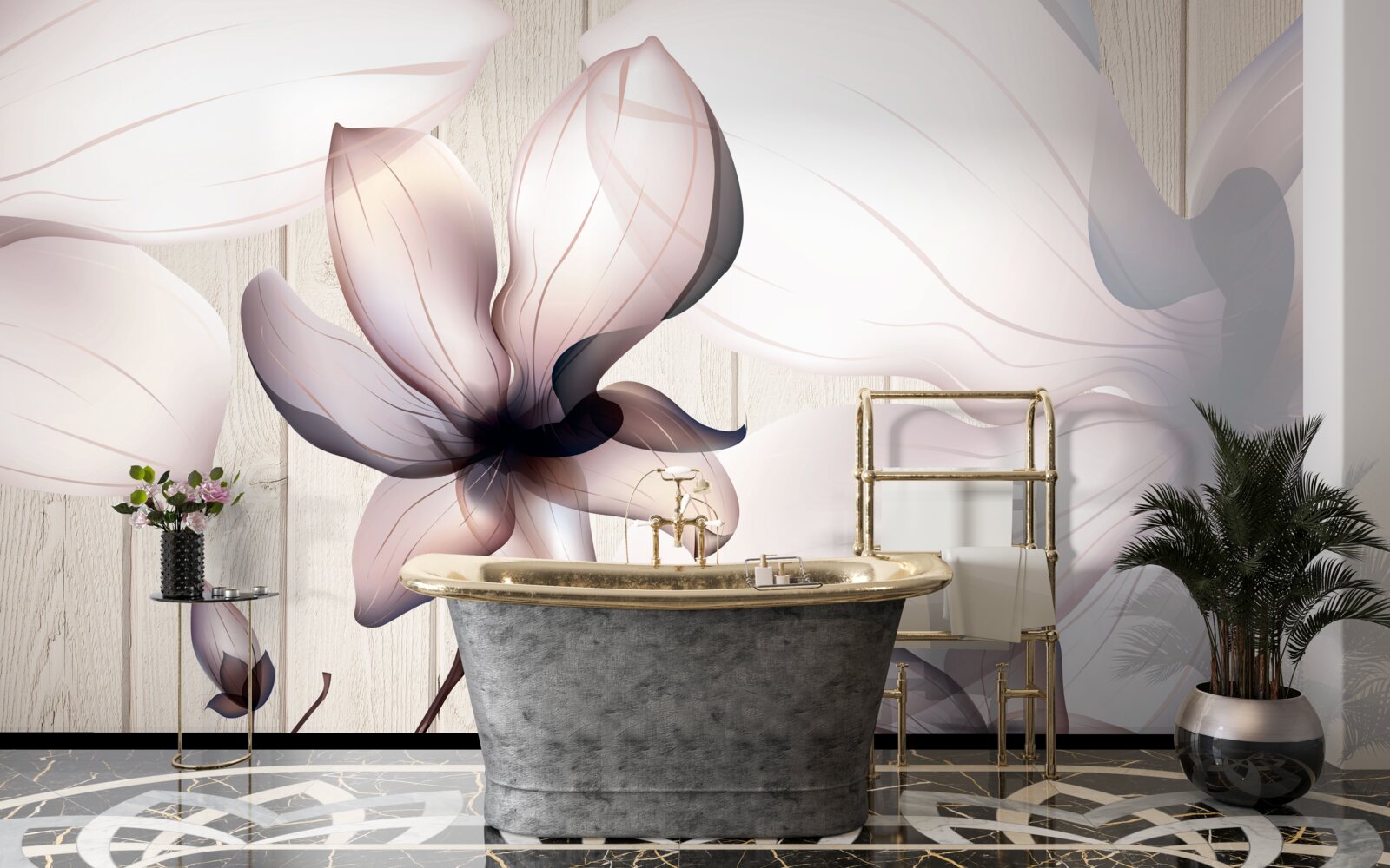 Papier peint grandes fleurs lumineuses sur un arbre