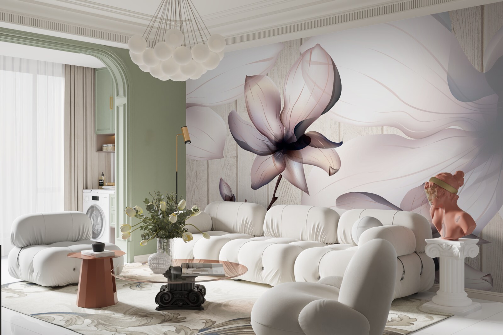 Papier peint grandes fleurs lumineuses sur un arbre